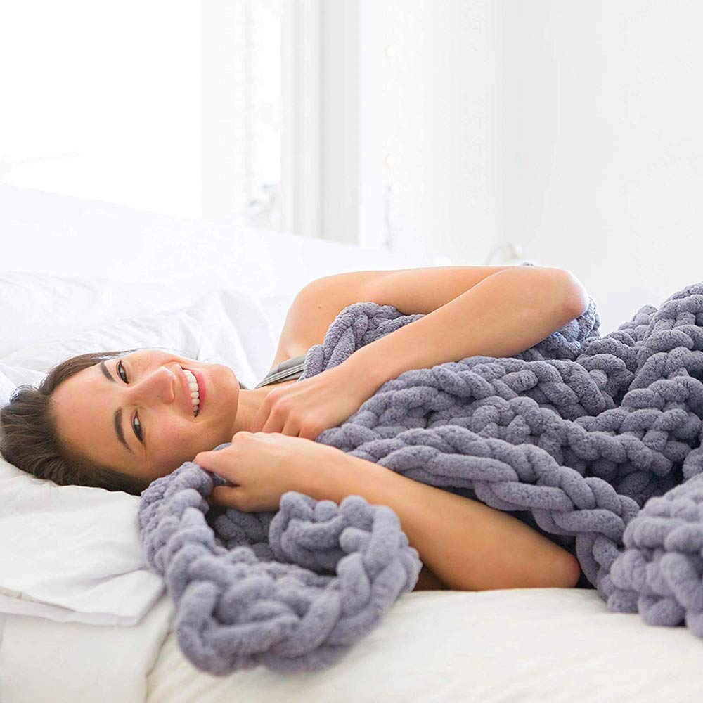 Handmade Soft Knitted Weighted Blanket - Chenille Chunky Knit Throw Blanket for Adults (Beige, 150x180cm) - Cozy Bedding & Home Decor for Bed, Sofa, Chair - Perfect for Stress Relief, Anxiety & Better Sleep