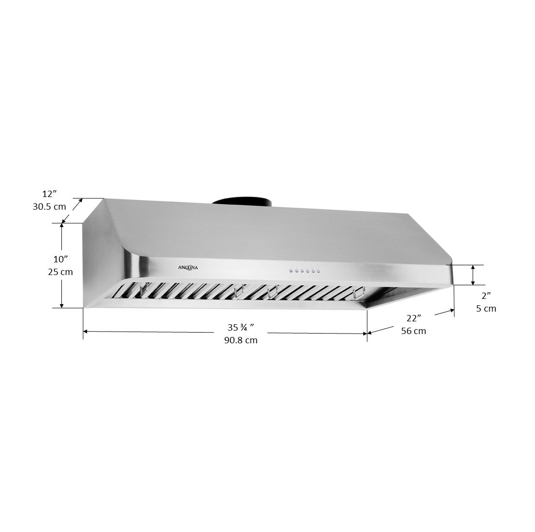 UC Chef 36-Inch Under Cabinet Range Hood with LED Lighting - 600 CFM Ducted Kitchen Vent Hood for Smoke & Odor Removal - Perfect for Home Cooking, Baking, and Grilling