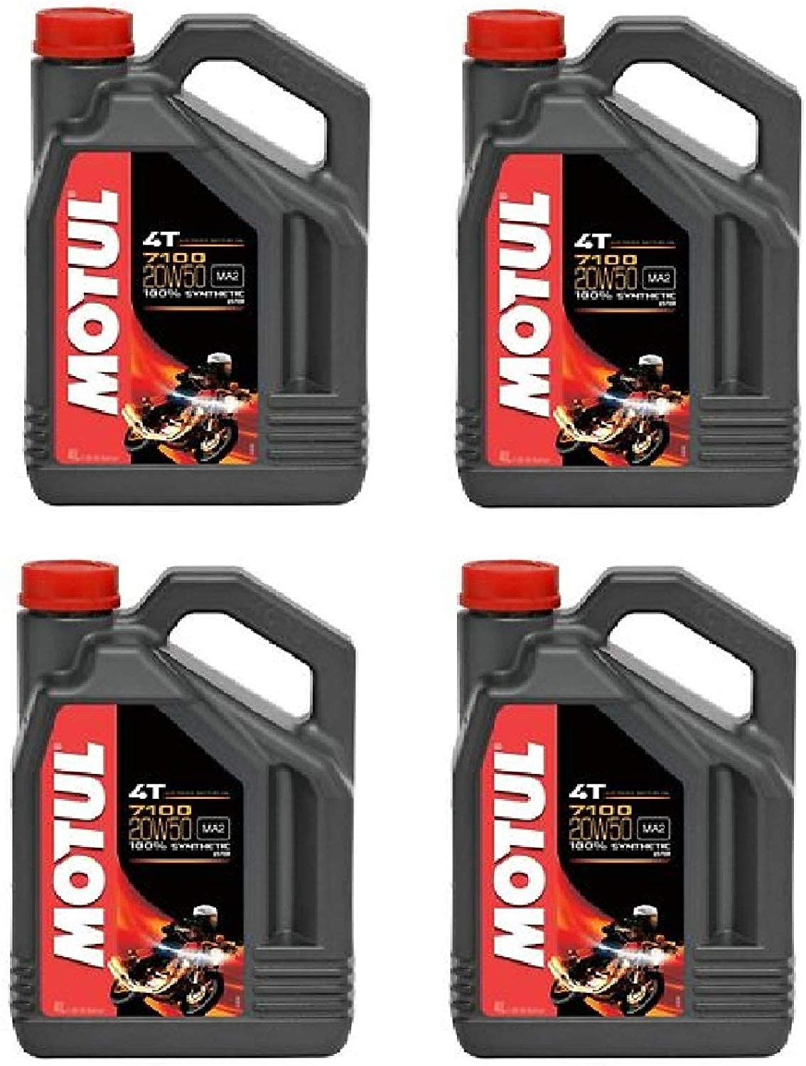 Motul 104104 7100 4T 20W-50 Synthetic Motor Oil - 4 Pack (1 Gallon Bottles) for High-Performance Motorcycles, Dirt Bikes & ATVs - Extreme Temperature Protection & Engine Longevity