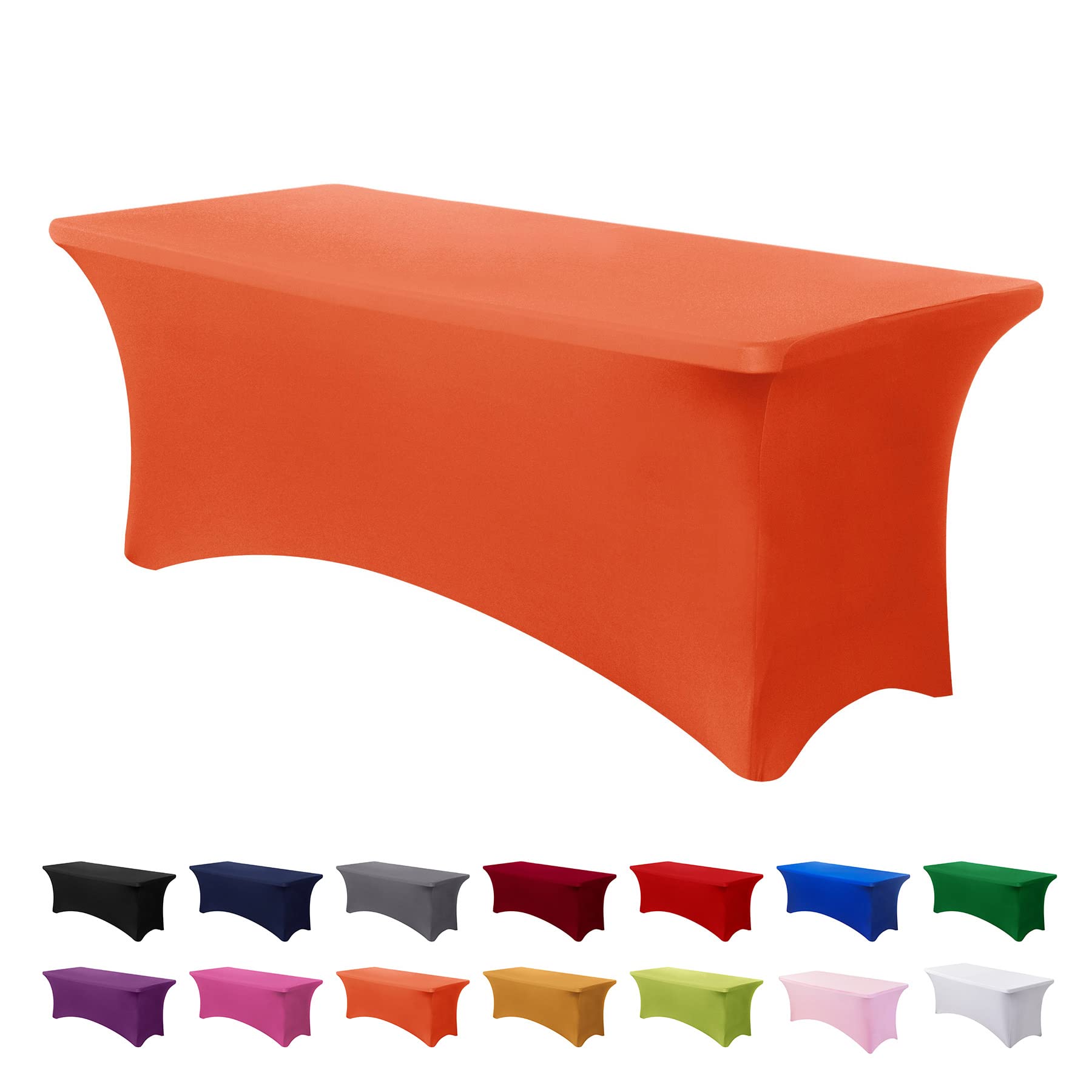 Stretch Tablecloth 8FT - Spandex Fitted Table Cover for Rectangular Tables | Universal Elastic Patio Tablecloth for Wedding, Banquet, Party & Events | Perfect for Outdoor Dining, Picnics & Holiday Decor (Orange, 8 Feet)