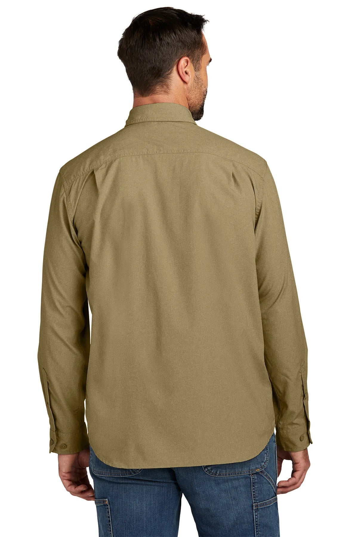 Carhartt Force Long Sleeve Work Shirt for Men - Durable Dark Khaki Cotton T-Shirt for Construction, Outdoor & Casual Wear