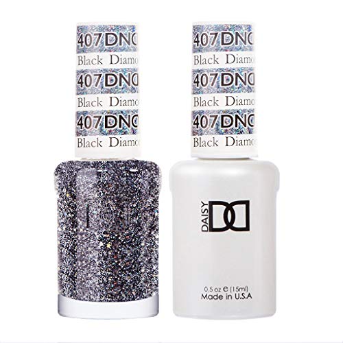 DNDDuo Gel & Matching Nail Polish Set 407 - Black Diamond Star Glitter for Manicures & Pedicures | Perfect for Nail Salons, DIY Nails & Special Occasions