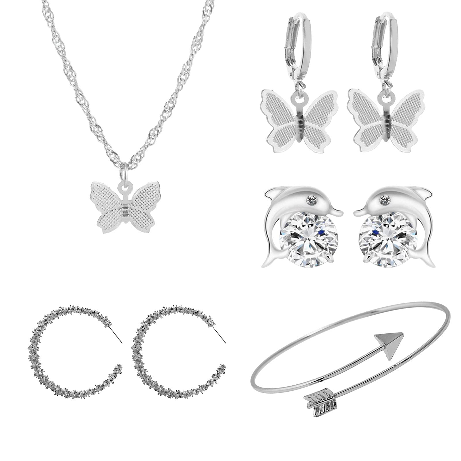 Elegant Red Jewelry Gift Set for Women - Necklace, Earrings, Bracelet & Studs - Perfect Birthday, Anniversary, Mother's Day Present (Silver, One Size) - Ideal for Parties, Weddings & Special Occasions