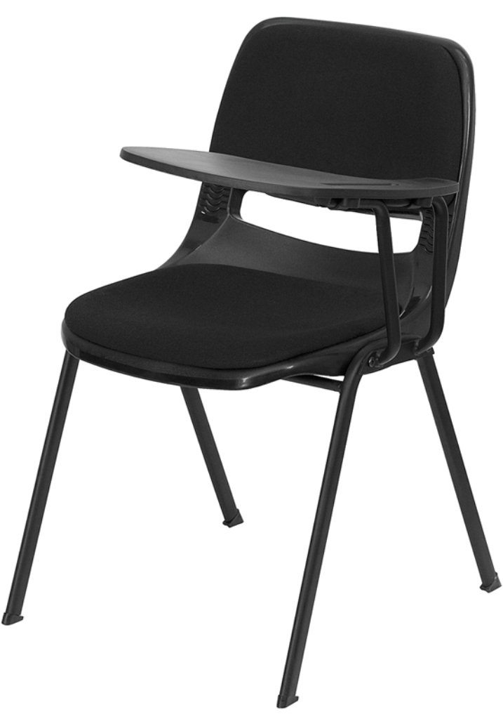 Black Left Side Tablet Arm Chair with Fabric Seat and Back - Ergonomic Office Chair for Home & Conference Room Use