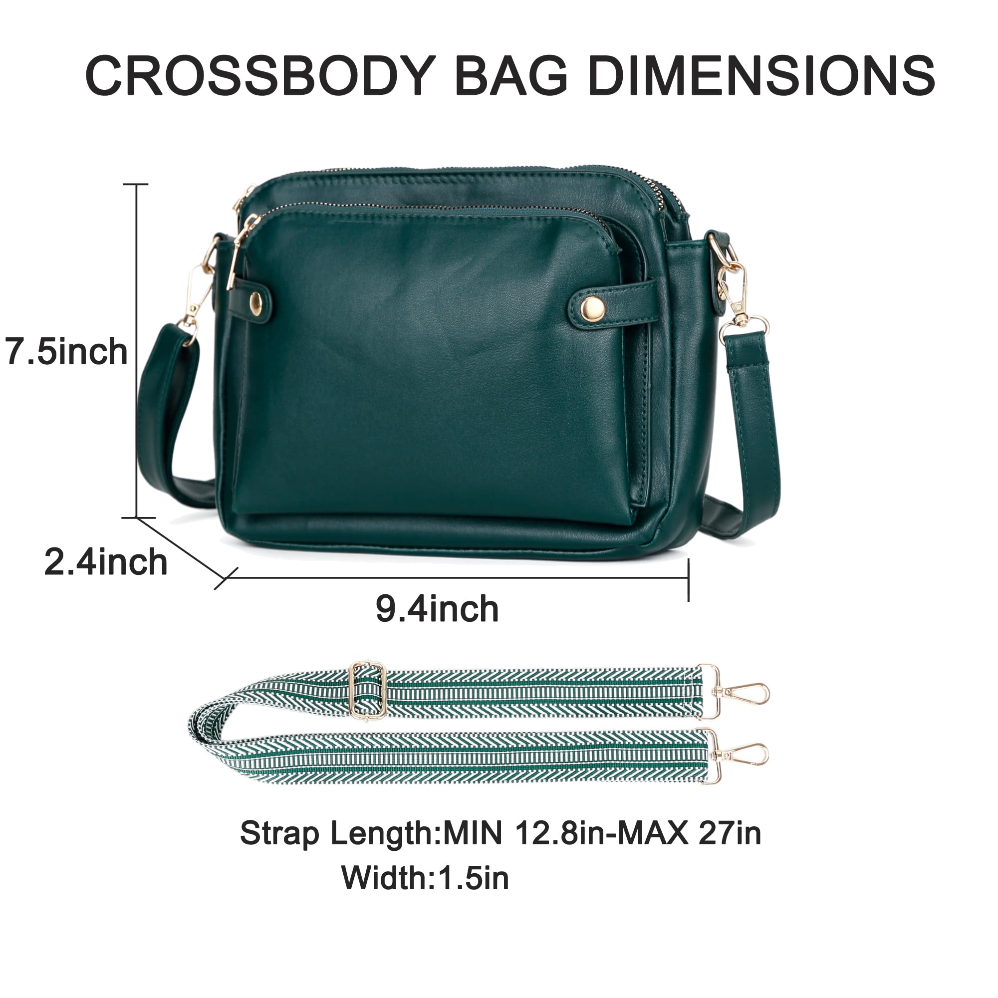 Vegan Leather Crossbody Bags for Women - Adjustable Shoulder Handbag with 2 Straps | Perfect for Work, Travel & Everyday Use