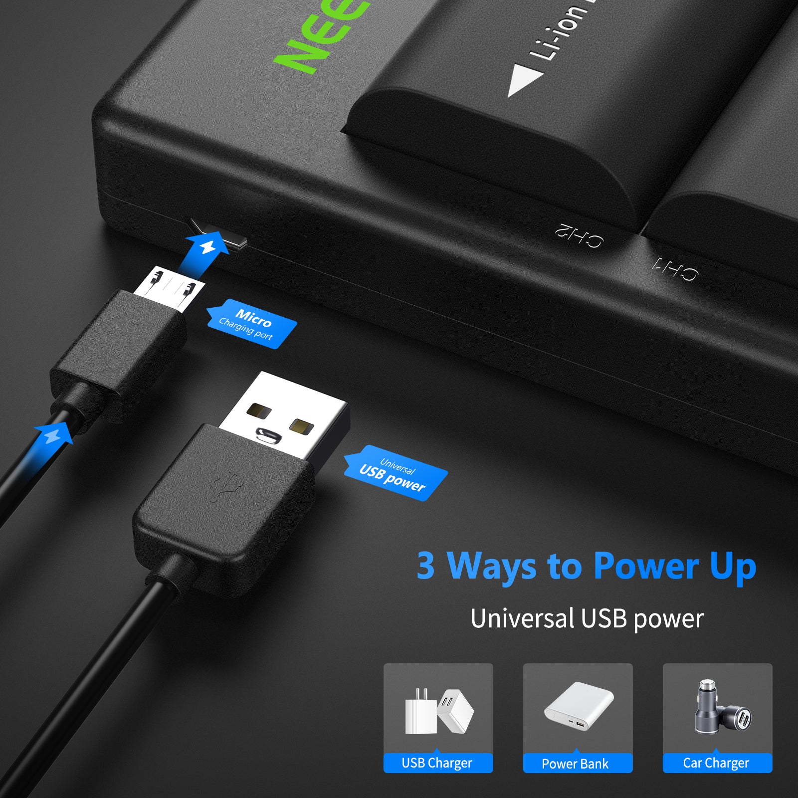 NEEWER 2 Pack LP-E6 LP-E6N Rechargeable Battery Charger Set for Canon Cameras - Perfect for Travel, Photography & Professional Shoots