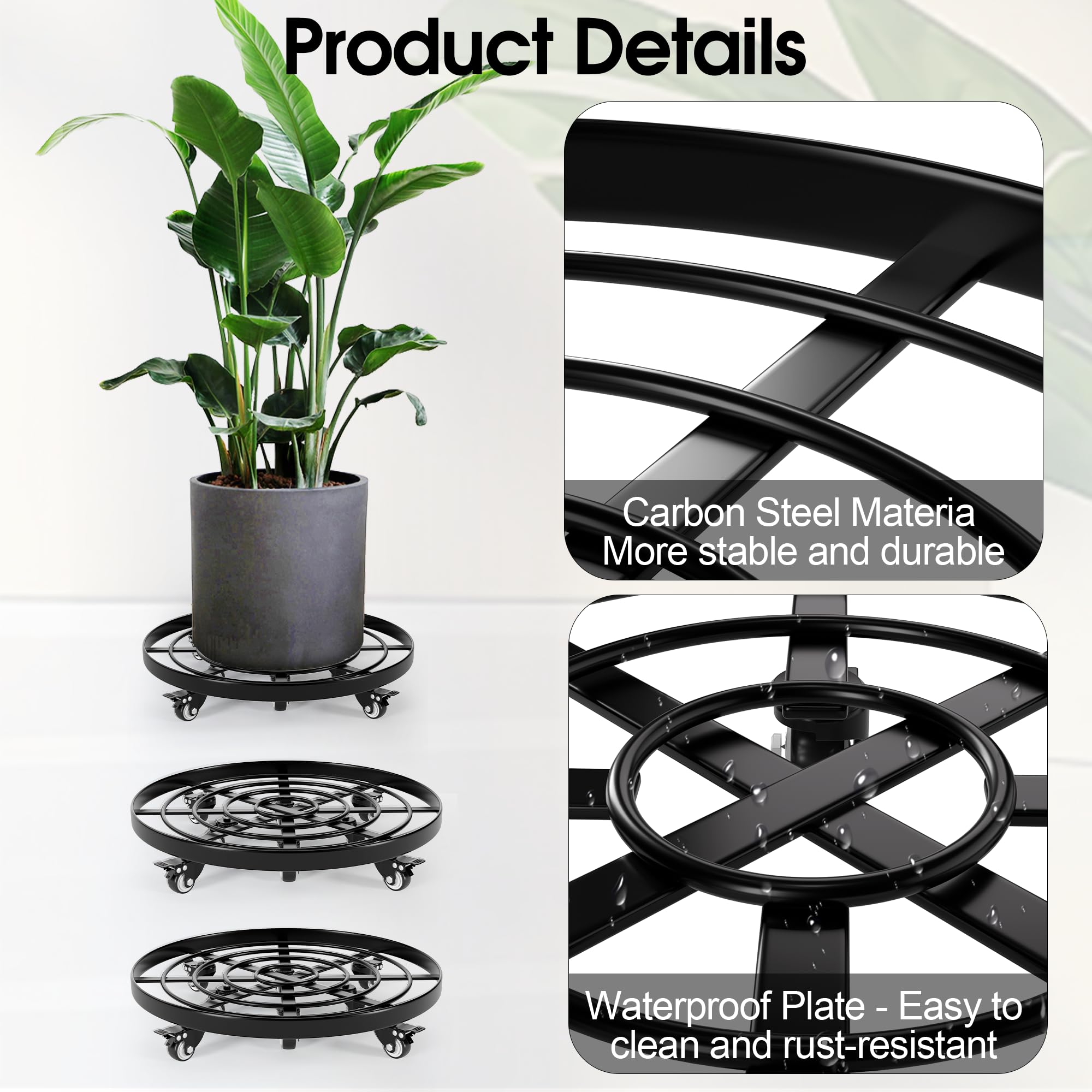 Highpro 2-Pack 20-Inch Heavy Duty Rolling Plant Stand with Lockable Wheels - Indoor/Outdoor Plant Caddy Dolly for Large Flower Pots | Perfect for Moving Potted Plants on Patios, Decks & Gardens