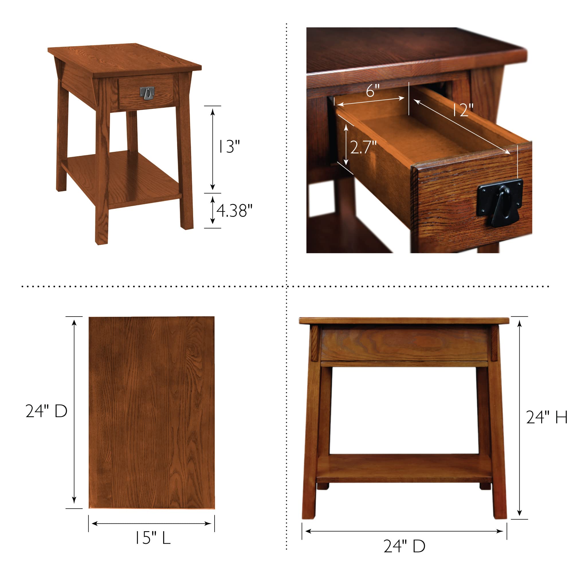 Leick Home 9059-RS Solid Wood Mission End Table with Drawer - Rustic Side Table for Living Room, Bedroom & Office - Perfect for Holding Lamps, Books & Decor