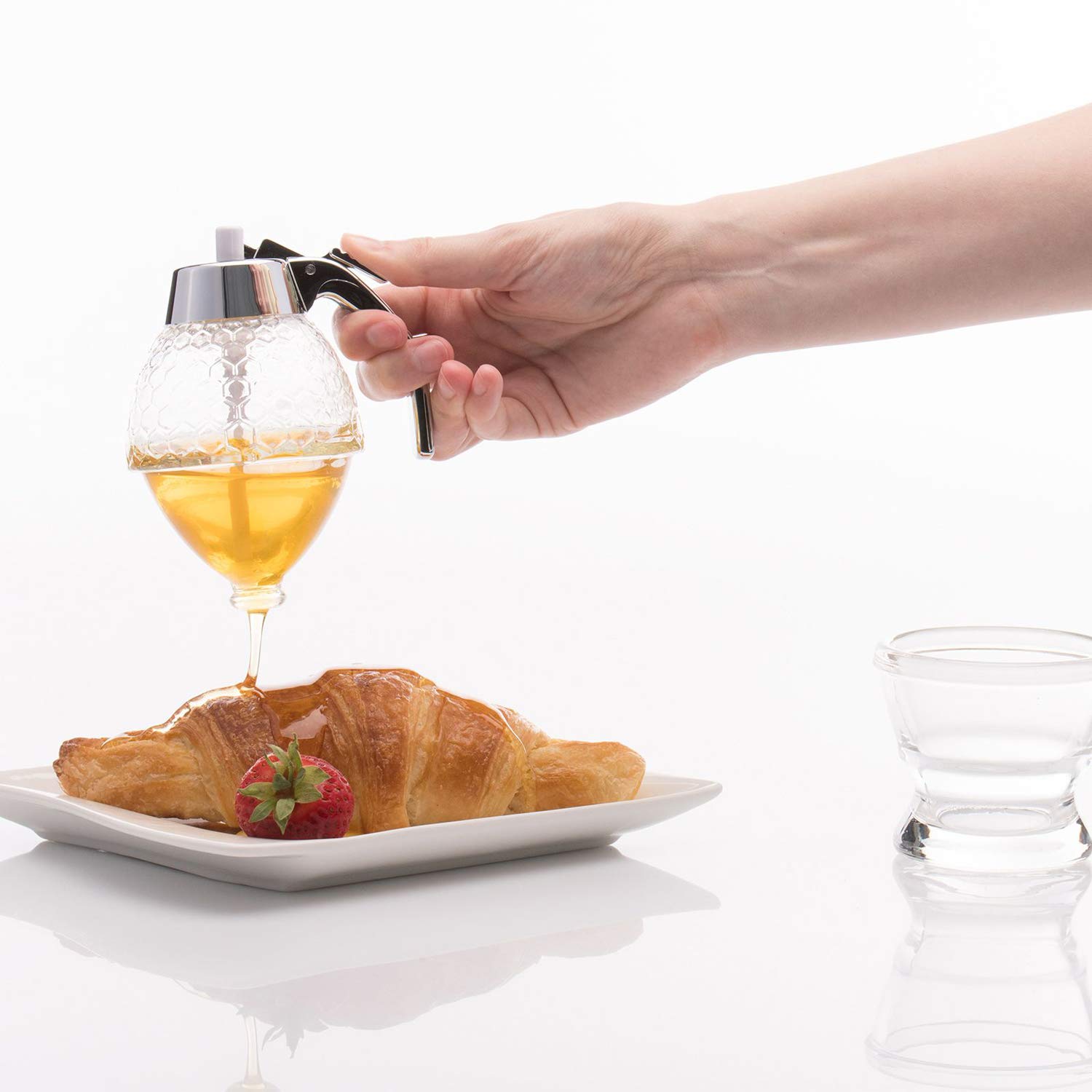Westmark Honey Dispenser Deluxe - 200 mL/6.8 oz Clear Glass Honey Drizzler with Drip-Free Spout | Perfect for Tea, Coffee, Pancakes & Baking | Kitchen & Breakfast Essential