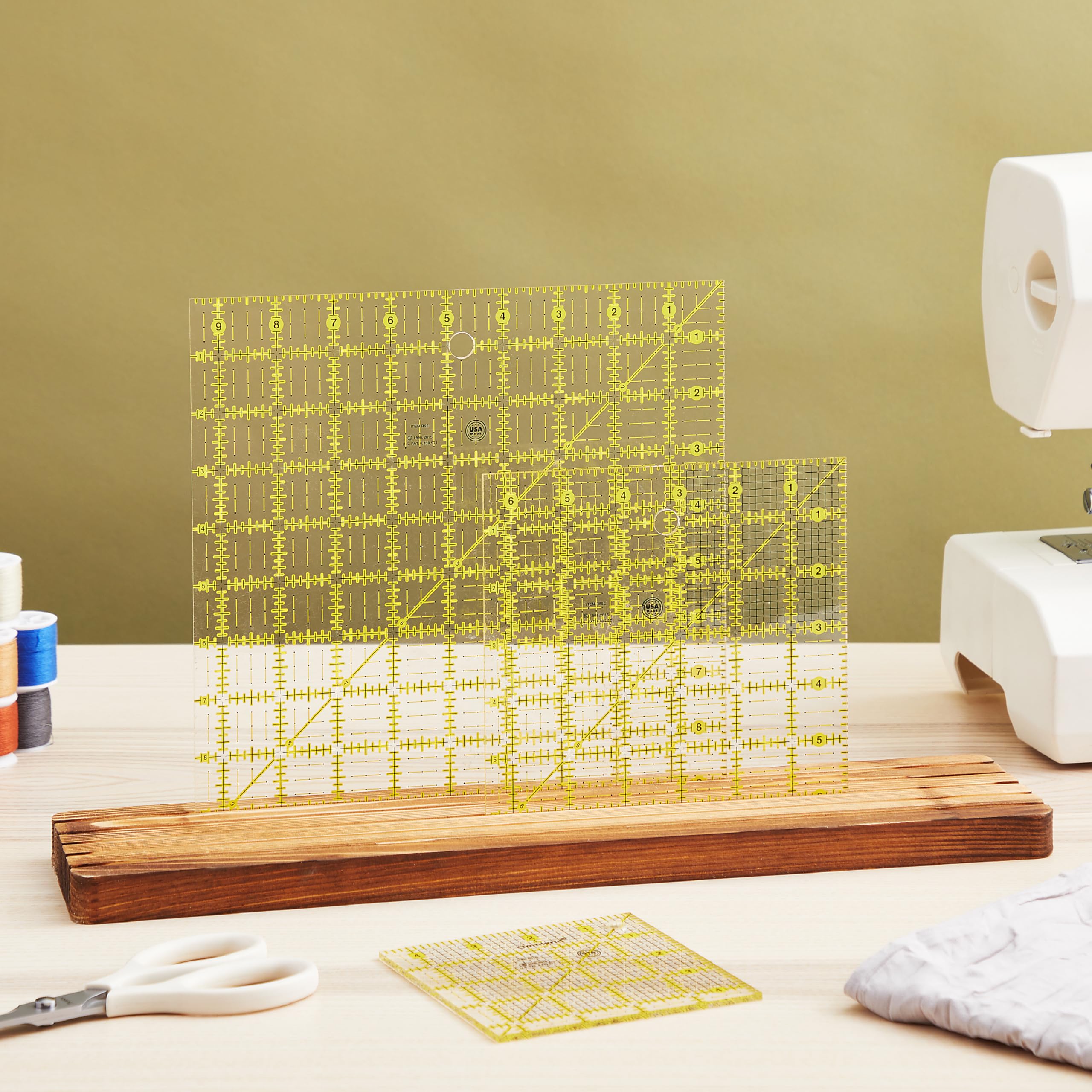 5-Slot Wooden Quilting Ruler Stand & Template Organizer - 17 x 4 Inches Sewing Storage for Quilting, Patchwork & Crafting - Perfect for Sewing Rooms, Craft Tables & DIY Projects