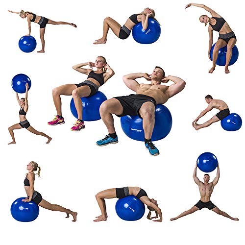 Tunturi Anti-Burst Exercise Ball for Yoga, Pilates, Core Workouts & Home Fitness - 65cm Stability Ball with Pump for Balance Training & Stretching