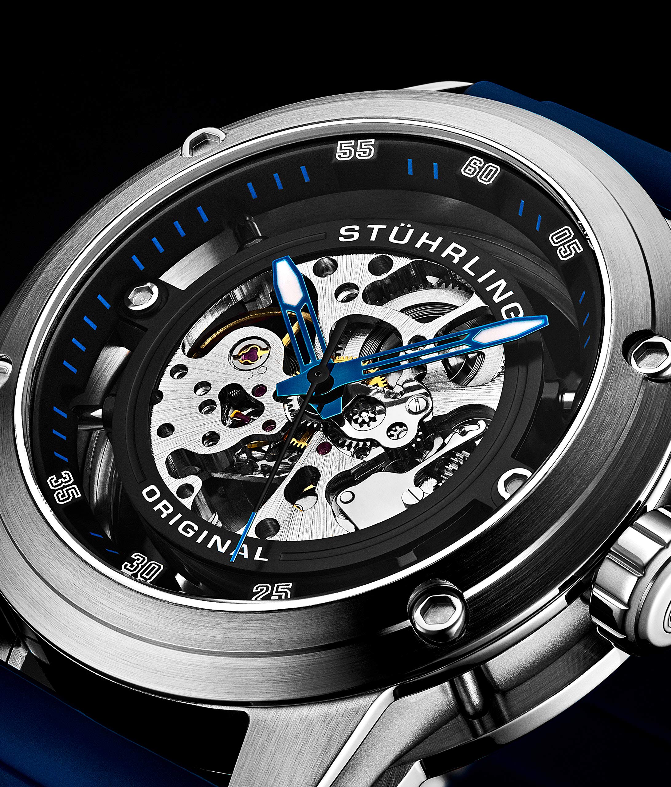 Stuhrling Original Men's Automatic Skeleton Watch - 50mm Stainless Steel Self-Winding Dress Watch with Rubber Strap - Perfect for Business, Formal Events & Everyday Wear