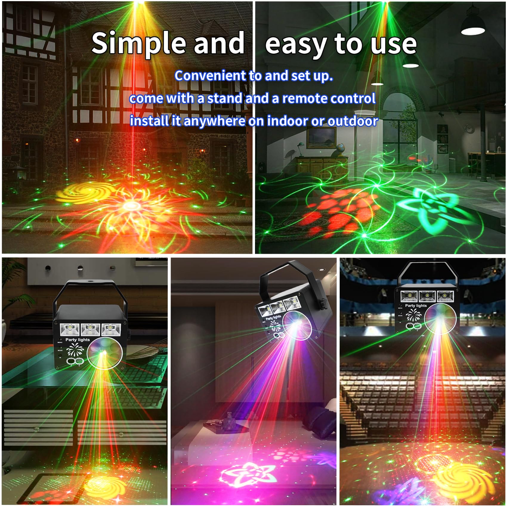 DJ Strobe Light with Remote Control - 3-in-1 Mixed Effect Stage Lighting for Parties, Sound Activated LED Pattern Lights - Perfect for Disco, Wedding, Birthday & Club Events