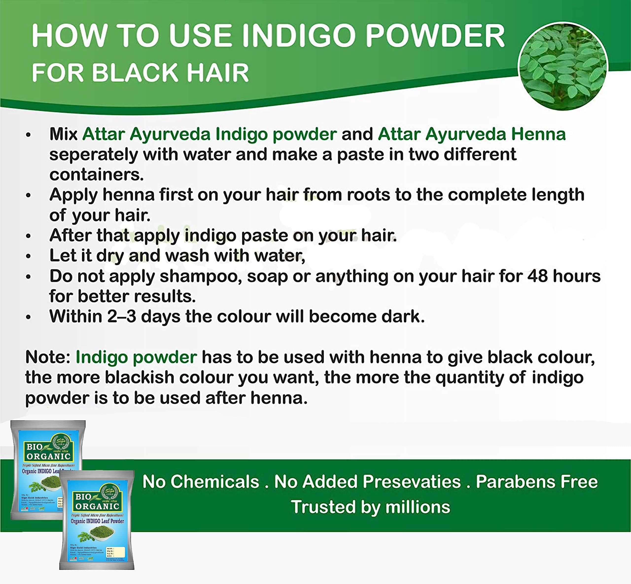 Organic Gold Indigo Leaf Powder for Hair & Skin Care - 200g | Natural Hair Dye, Face Mask, Scalp Treatment | DIY Beauty & Herbal Remedies for Healthy Hair & Glowing Skin