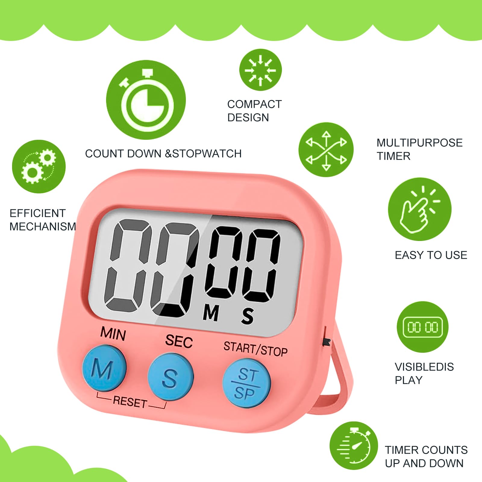 4-Piece Magnetic Digital Kitchen Timer Set with Stand, Countdown & Timing - Perfect for Cooking, Baking, Studying, Working & Exercise (4 Colors) | Ideal for Home Kitchen, Office, Gym & Classroom Use