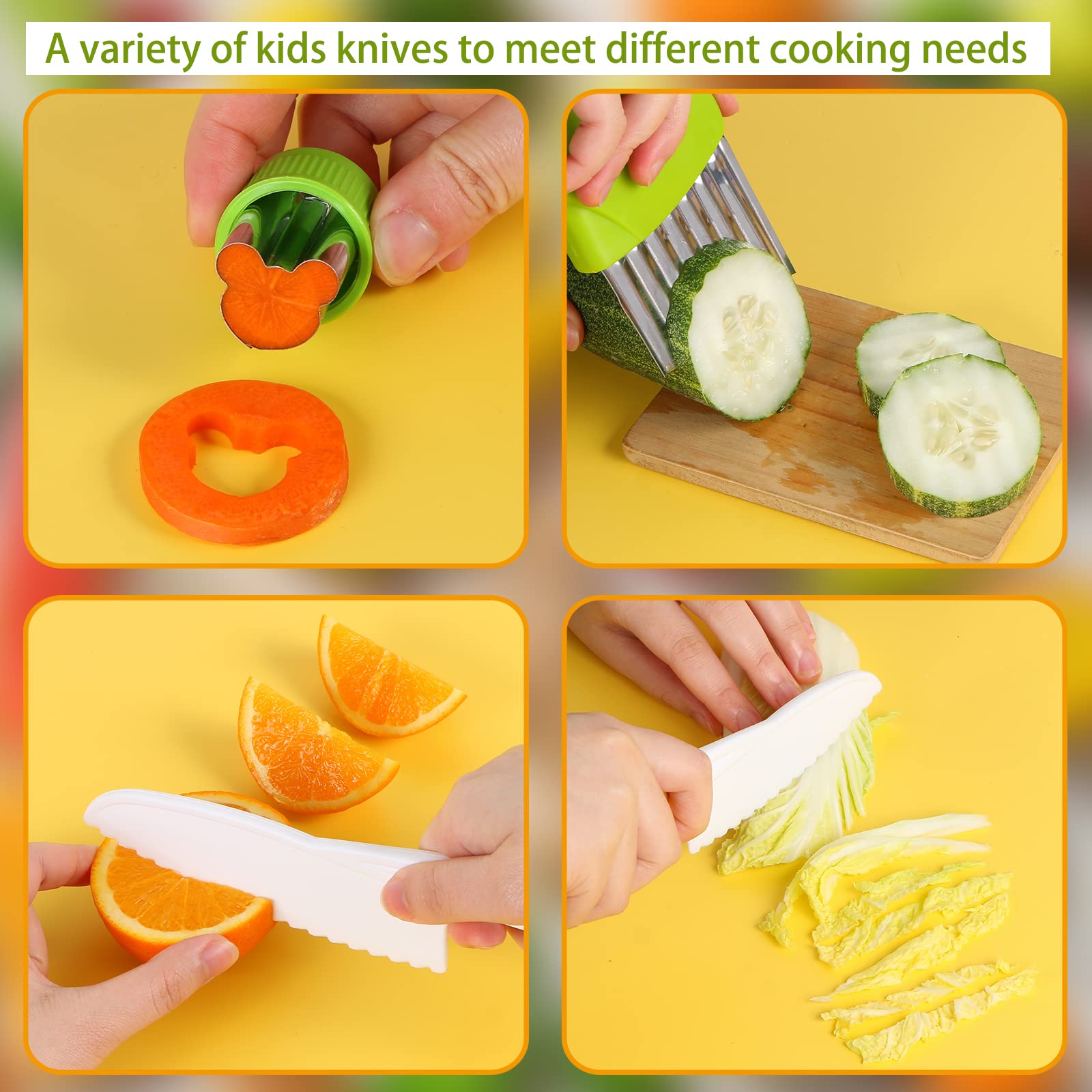 11-Piece Kids Kitchen Knife Set - Wooden Safe Knives for Real Cooking with Serrated Edges | Toddler Cooking Utensils & Tools | Includes Plastic Knife, Potato Slicers & Cutting Board | Perfect for Early Cooking Lessons & Family Meal Prep