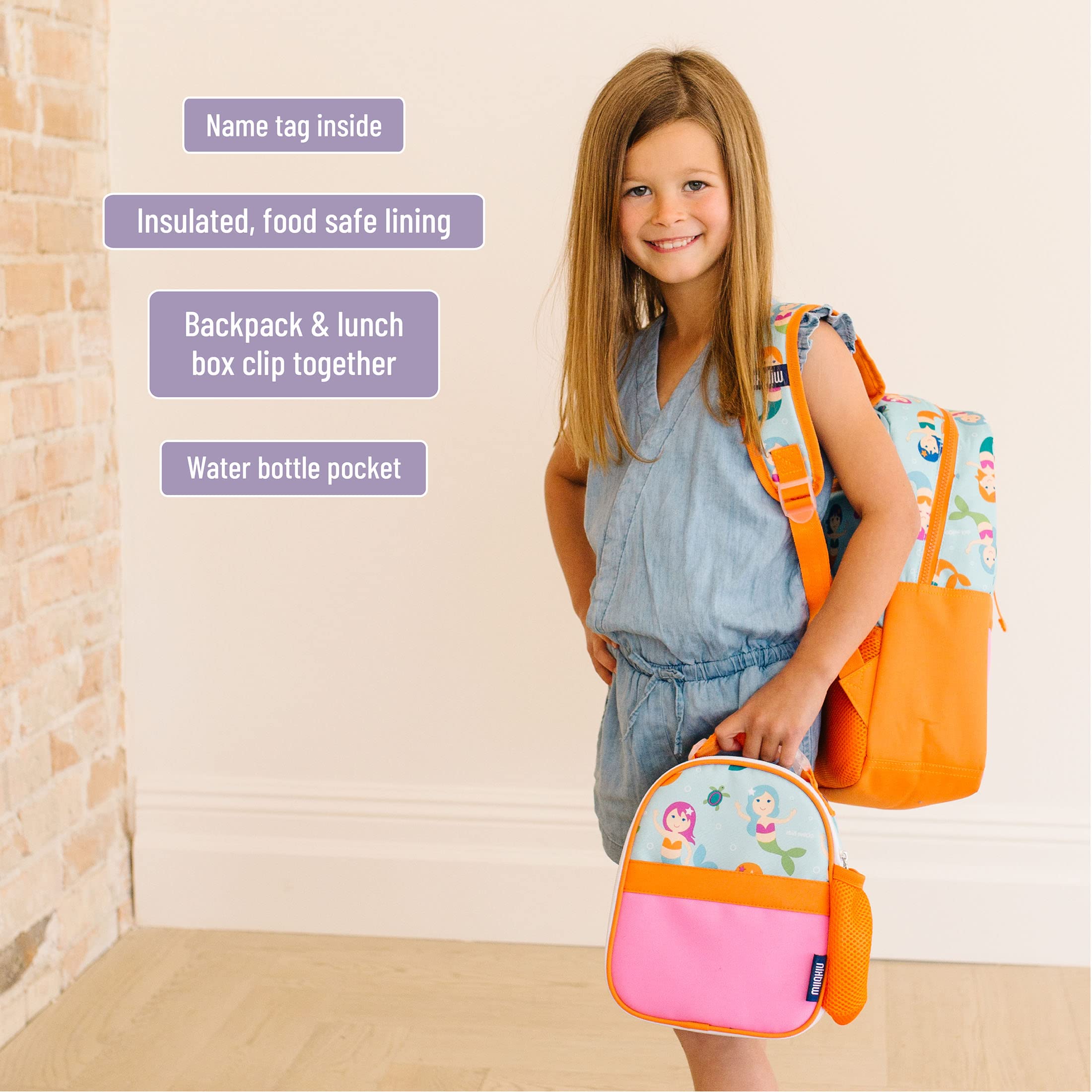 Wildkin Insulated Clip-in Kids Lunch Box - Leak Proof & Durable for School, Travel & Picnics - Mermaid Design for Girls - Perfect for Snacks, Sandwiches & Drinks