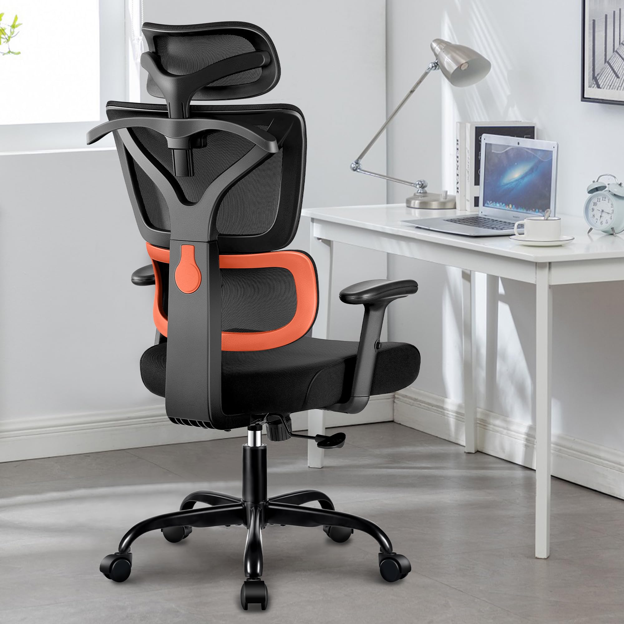 Ergonomic High Back Office Desk Chair - Reclining Gaming Chair with Breathable Mesh, Adjustable Lumbar Support & Armrests for Big and Tall Users (Orange) - Perfect for Home Office, Gaming & Workspaces