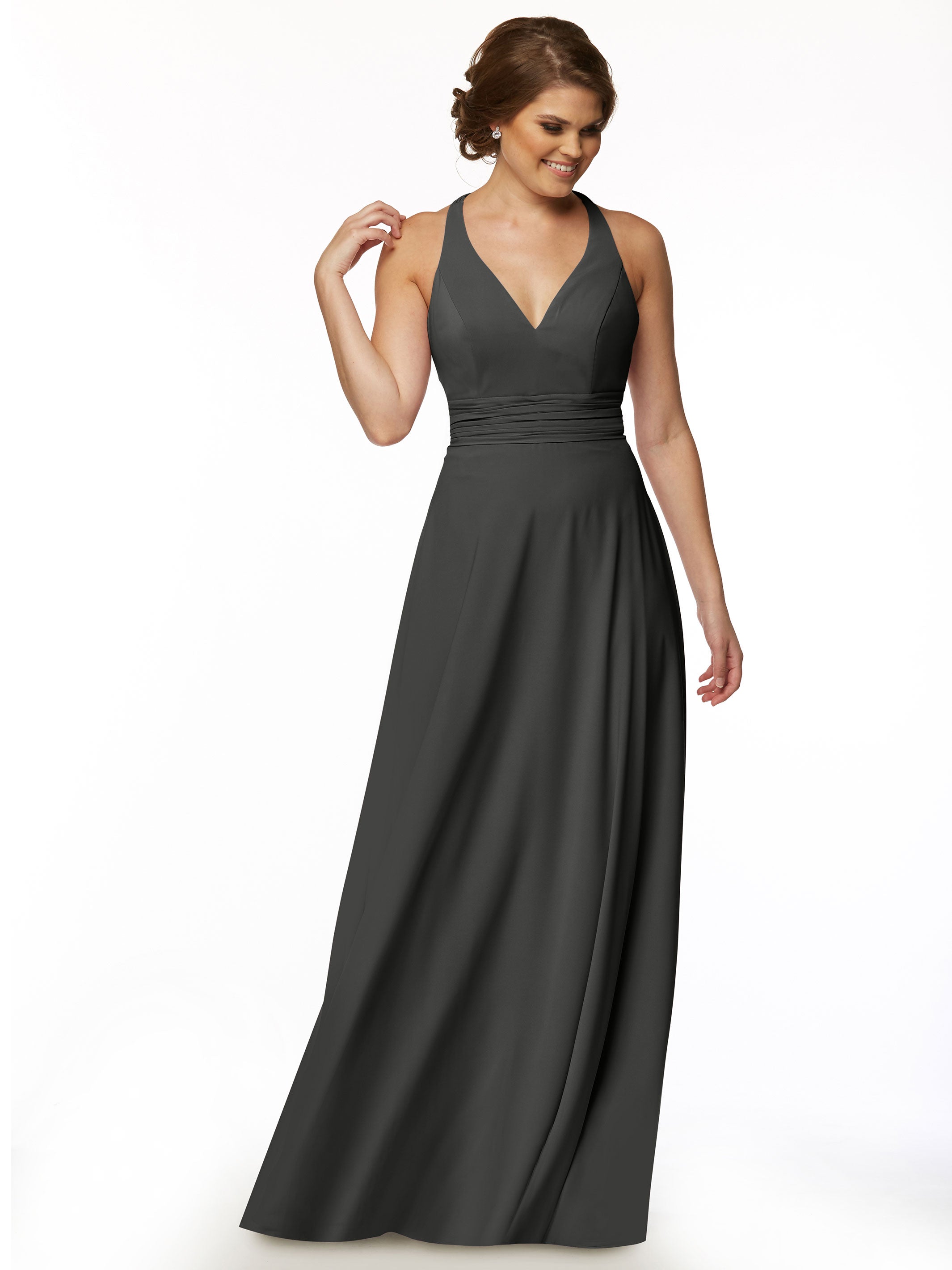 Elegant A-Line Stretch Chiffon Bridesmaid Dress with Halter V-Neck - Perfect for Weddings, Formal Events & Special Occasions