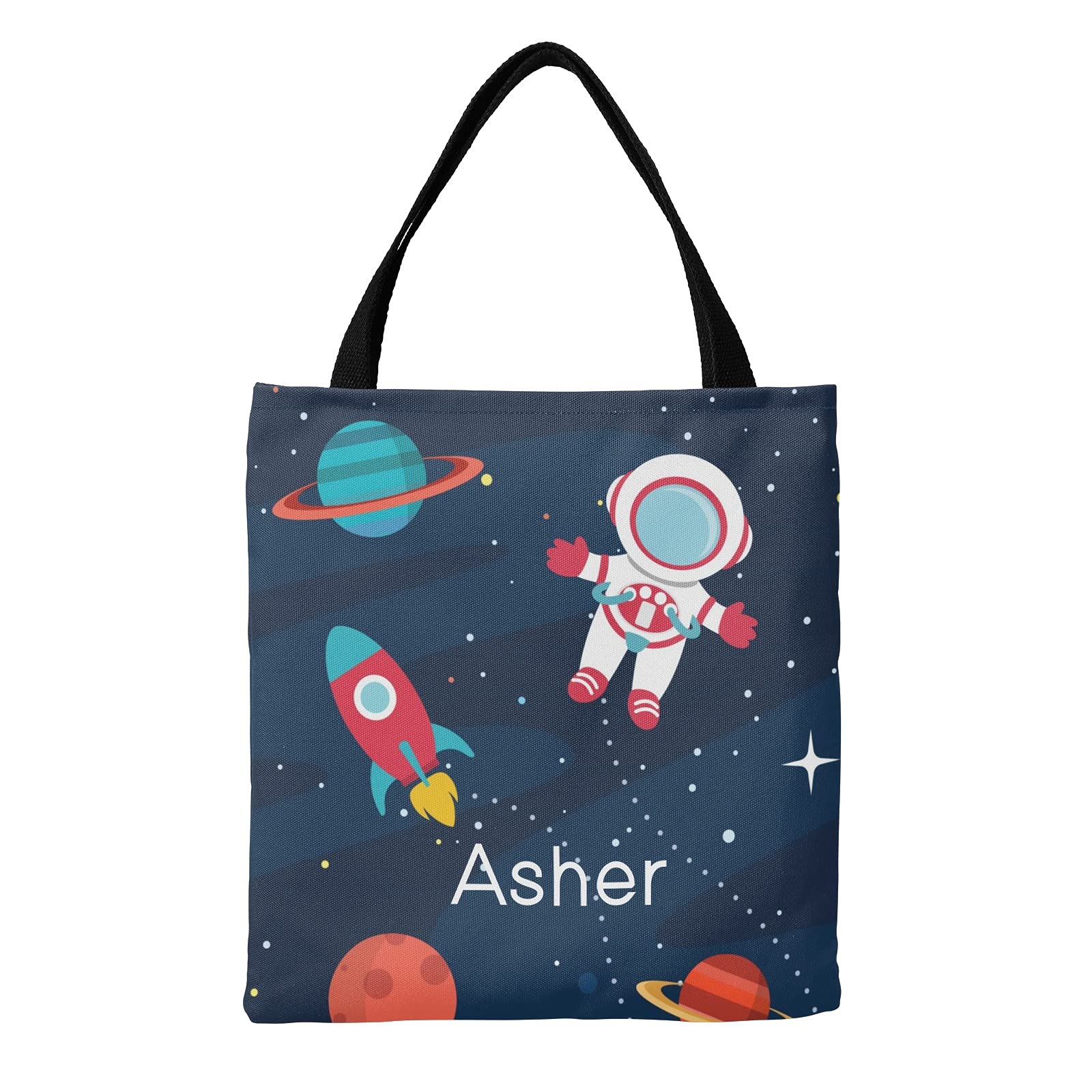 NASA Astronaut Space Rocket Personalized Canvas Tote Bag - Eco-Friendly Reusable Shopping Bag for Women & Men, Travel, School, Work (14.17x14.57 Inch) - Perfect Gift for Space Lovers & Sci-Fi Fans