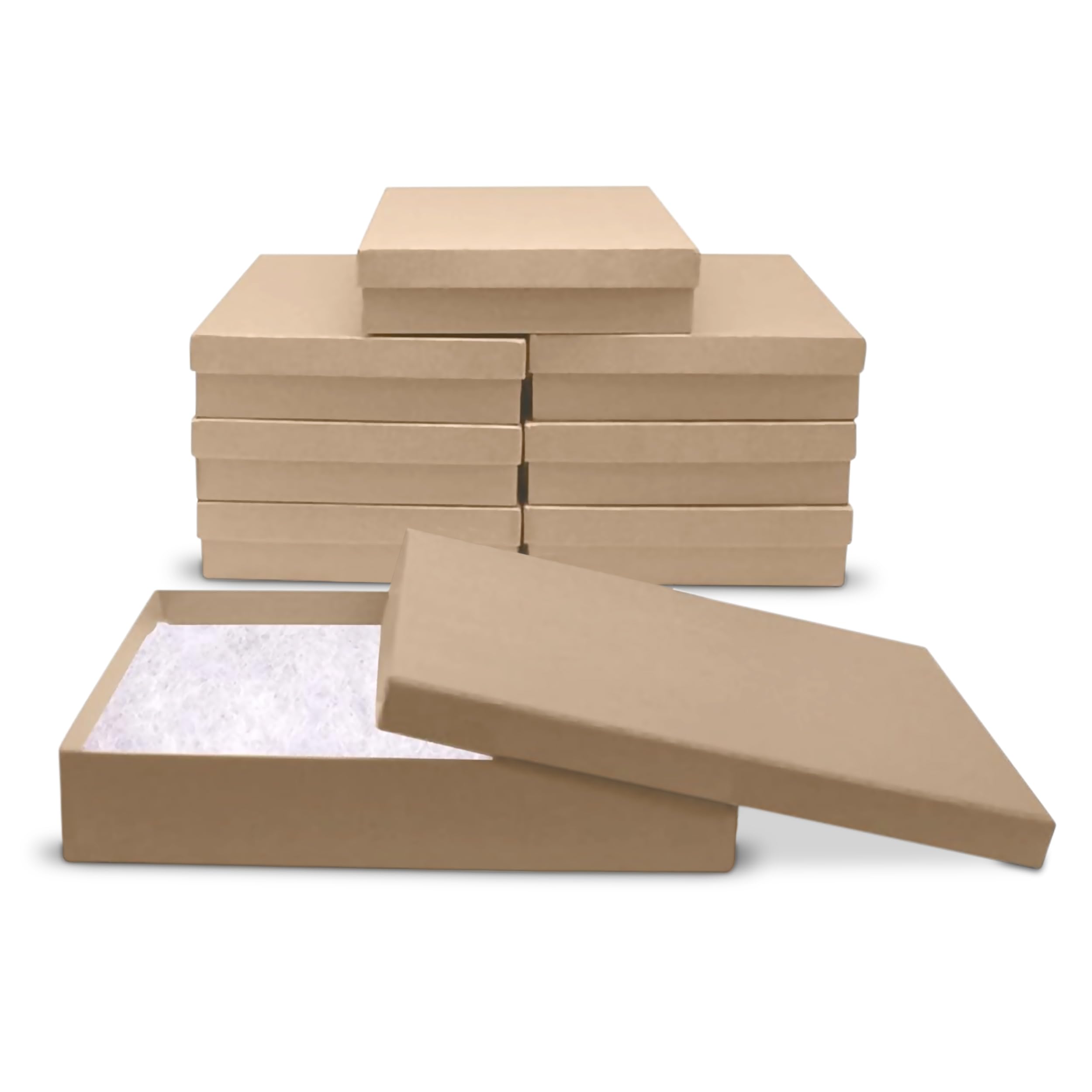 8 Pack Kraft Jewelry Gift Boxes 7x5x1.25 Inches - Cotton Filled Cardboard Jewelry Storage Box with Lid - Made in USA - Perfect for Bracelets, Necklaces, Rings & Earrings - Great for Gift Wrapping, Wedding Favors & Retail Display