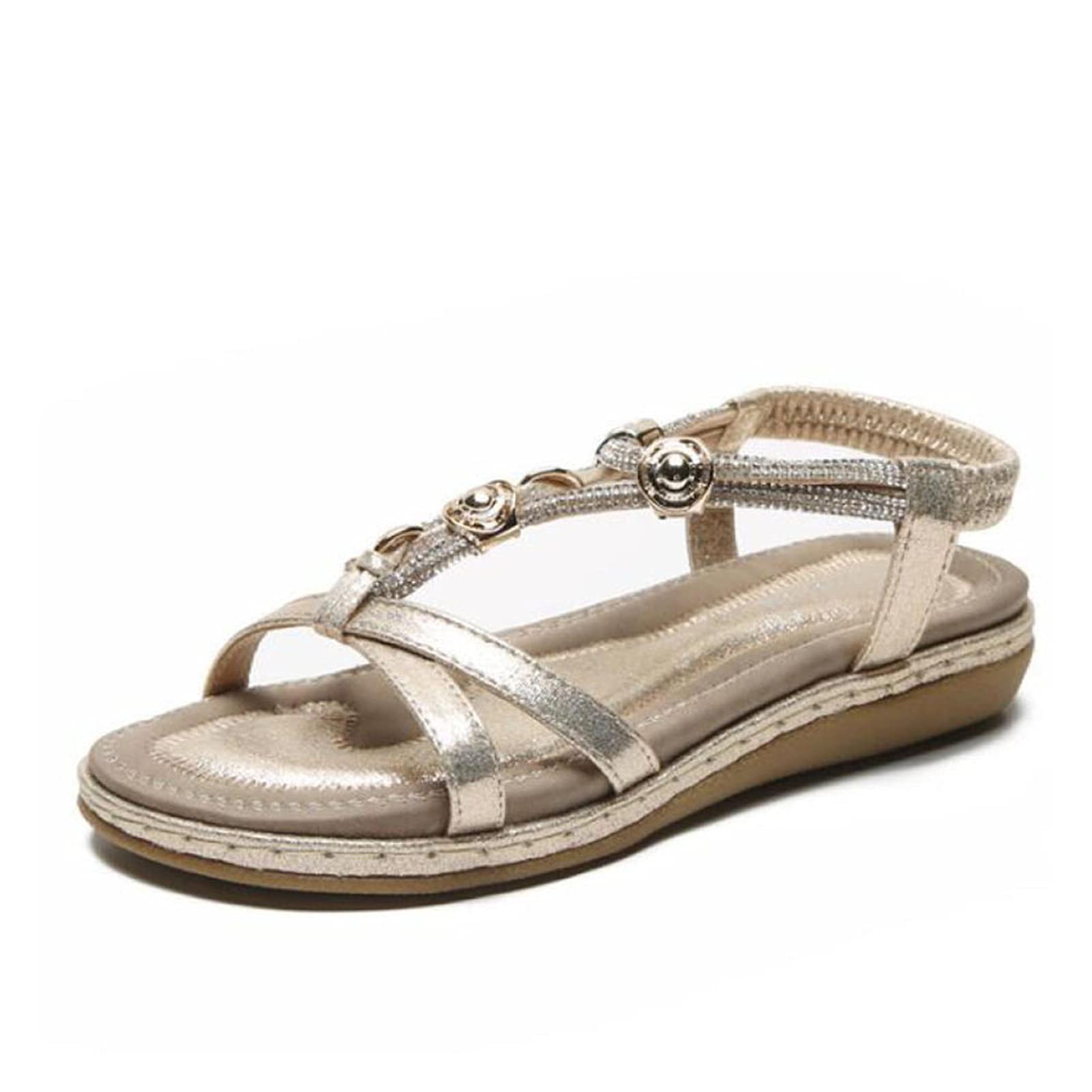 Women's Summer Sandals - Comfortable Beach Jelly Shoes with Cork Sole, Gold Color, Size 9 | Perfect for Beach Vacations, Poolside Lounging & Casual Outings