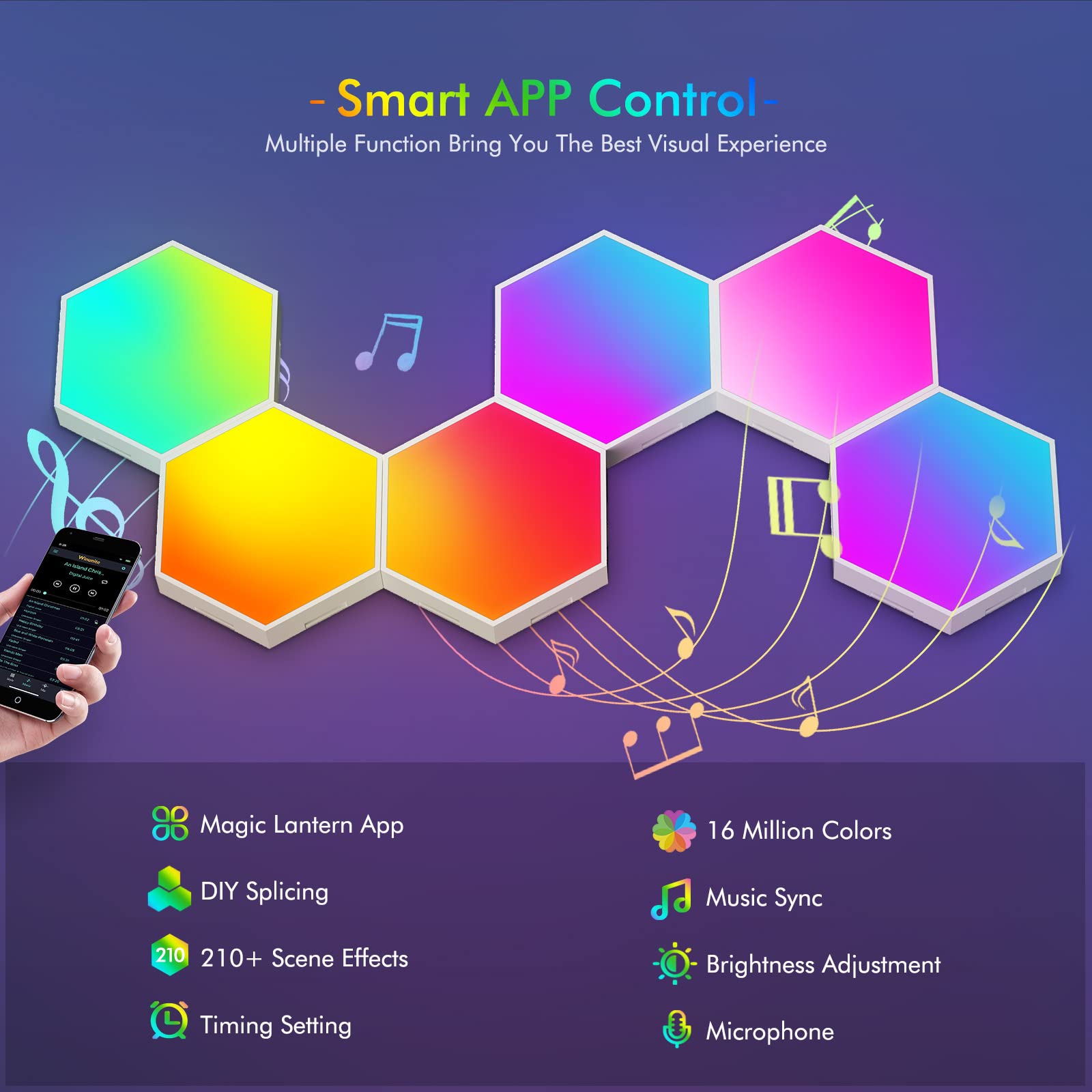 Hexagon LED Wall Panel Light - Smart Touch Control RGB Hexagonal Gaming Light, DIY Geometric Modular Night Light for Gaming Setup & Room Decor - Perfect for Bedroom, Living Room & Gaming Room Ambiance