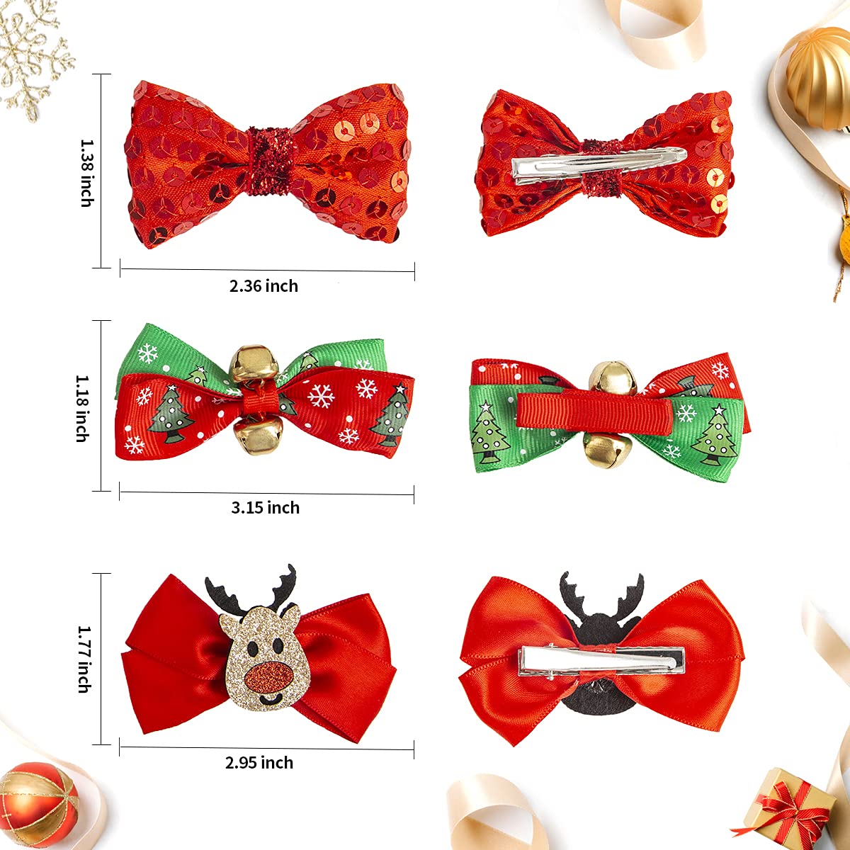 6Pcs Cute Alligator Hair Clips with Bows for Girls - Baby & Toddler Hair Barrettes Set, Perfect Hair Accessories Gift for Christmas & Holidays - Great for School, Parties & Daily Styling
