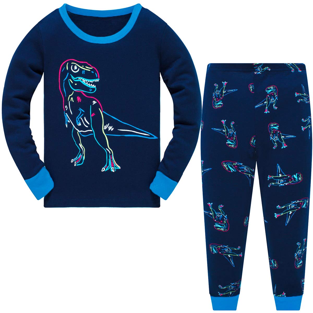 DinoSnug Boys Dinosaur Pajamas Set - Soft Cotton Sleepwear for Kids Ages 2-12 Years | Perfect for Bedtime, Lounging & Dinosaur-Themed Birthday Parties