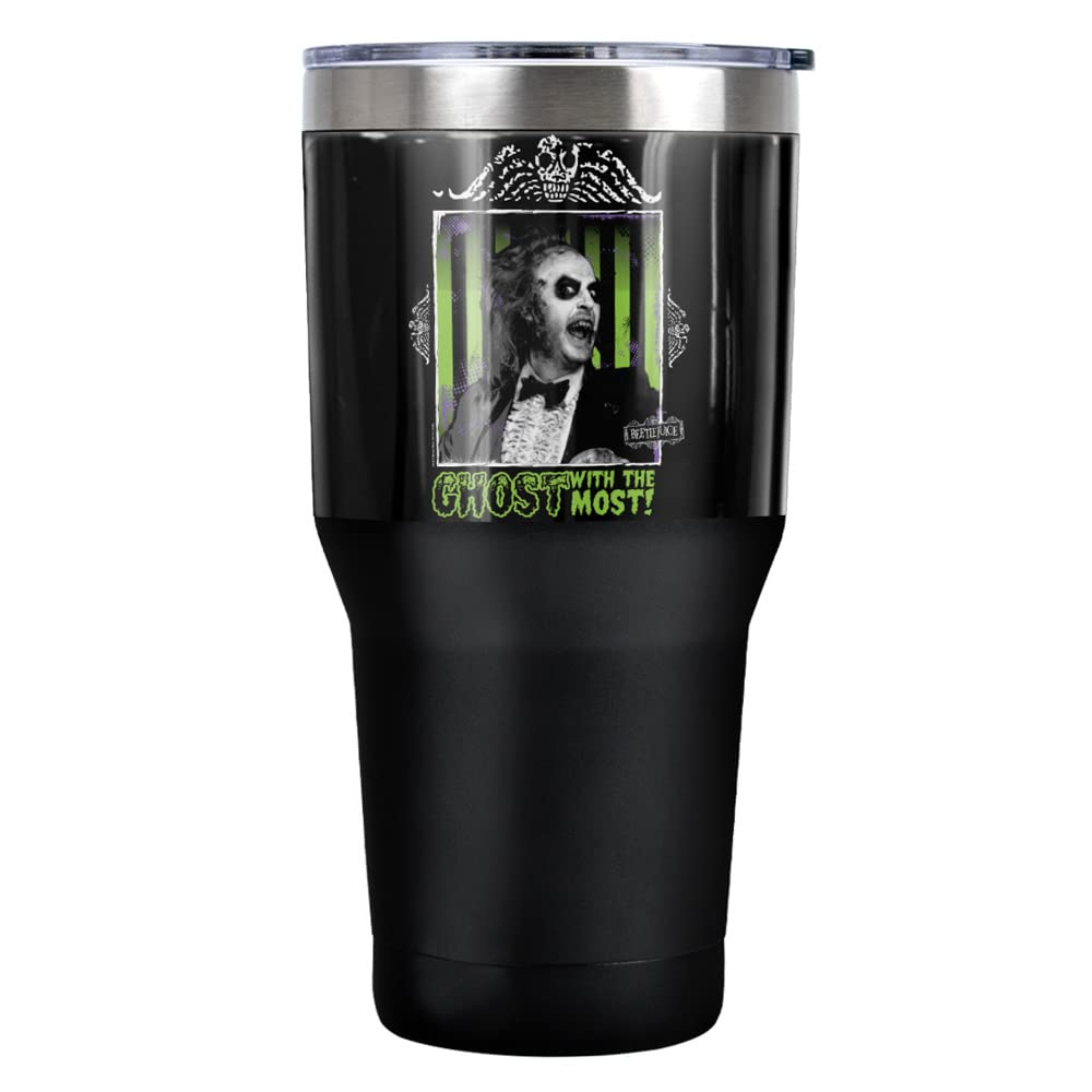 Beetlejuice Ghost Stainless Steel Tumbler 30oz - Vacuum Insulated Double Wall Coffee Travel Mug with Leakproof Sliding Lid - Perfect for Hot & Cold Drinks, Office, Gym, and Outdoor Adventures