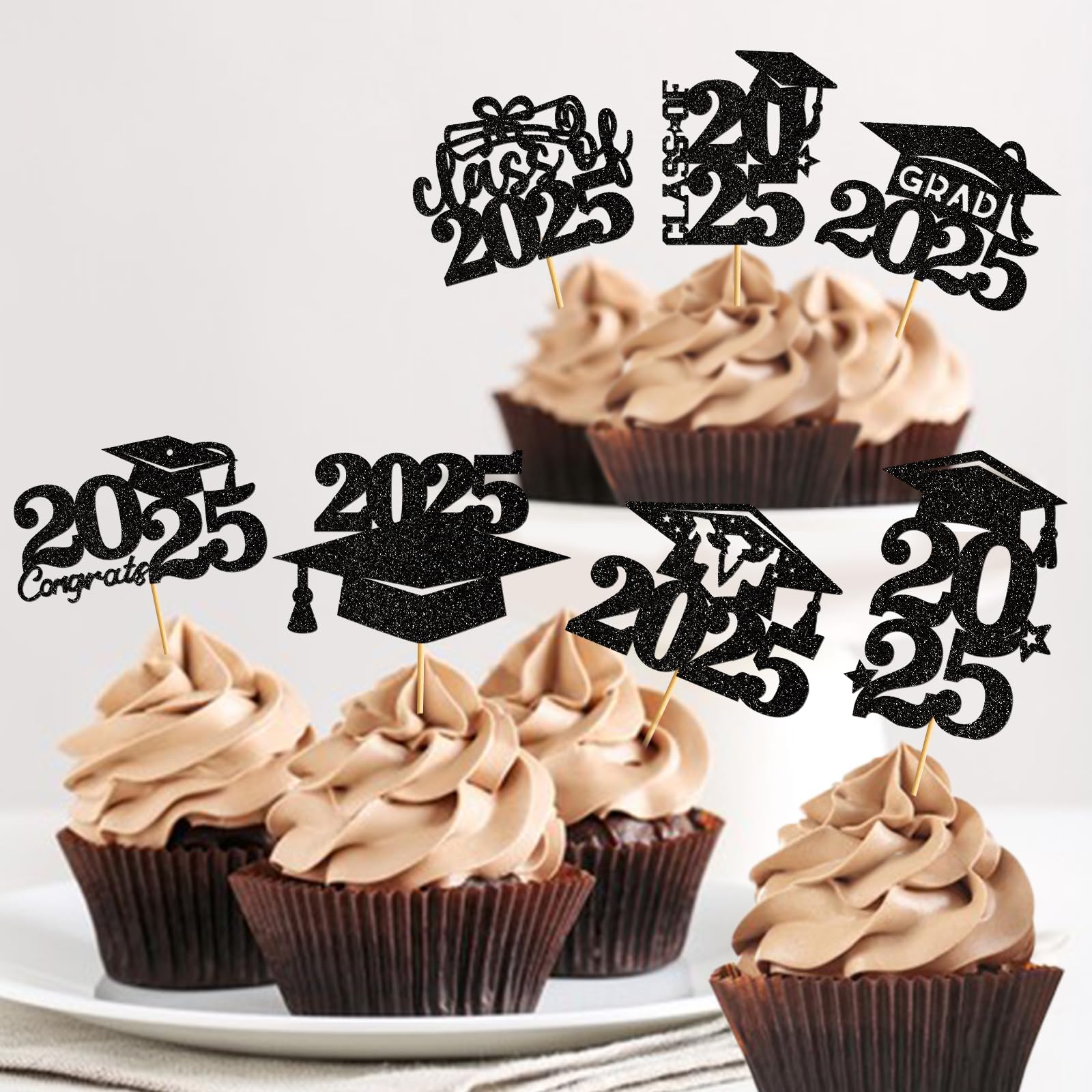 2025 Graduation Cupcake Toppers - Class of 2025 Cupcake Picks & Party Decorations (Black) | Perfect for Graduation Parties, School Celebrations & Dessert Decorations