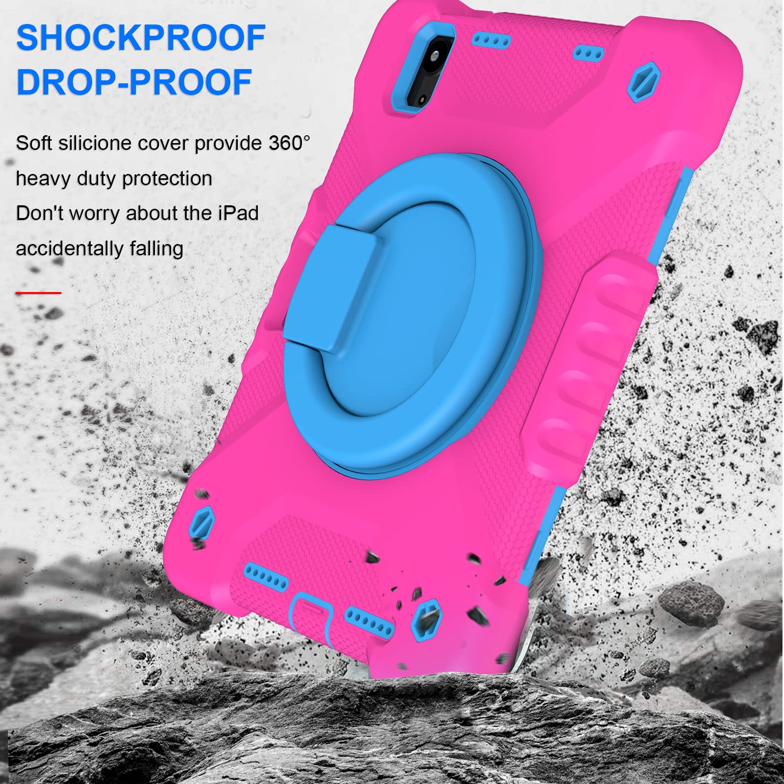 2024 iPad Mini 7 & 2021 iPad Mini 6 Case 8.3 Inch with Pencil Holder - 360° Rotating Stand Handle, Shockproof Protective Cover for iPad Mini 7th/6th Generation (Pink & Blue) - Perfect for Work, Travel & Home Use