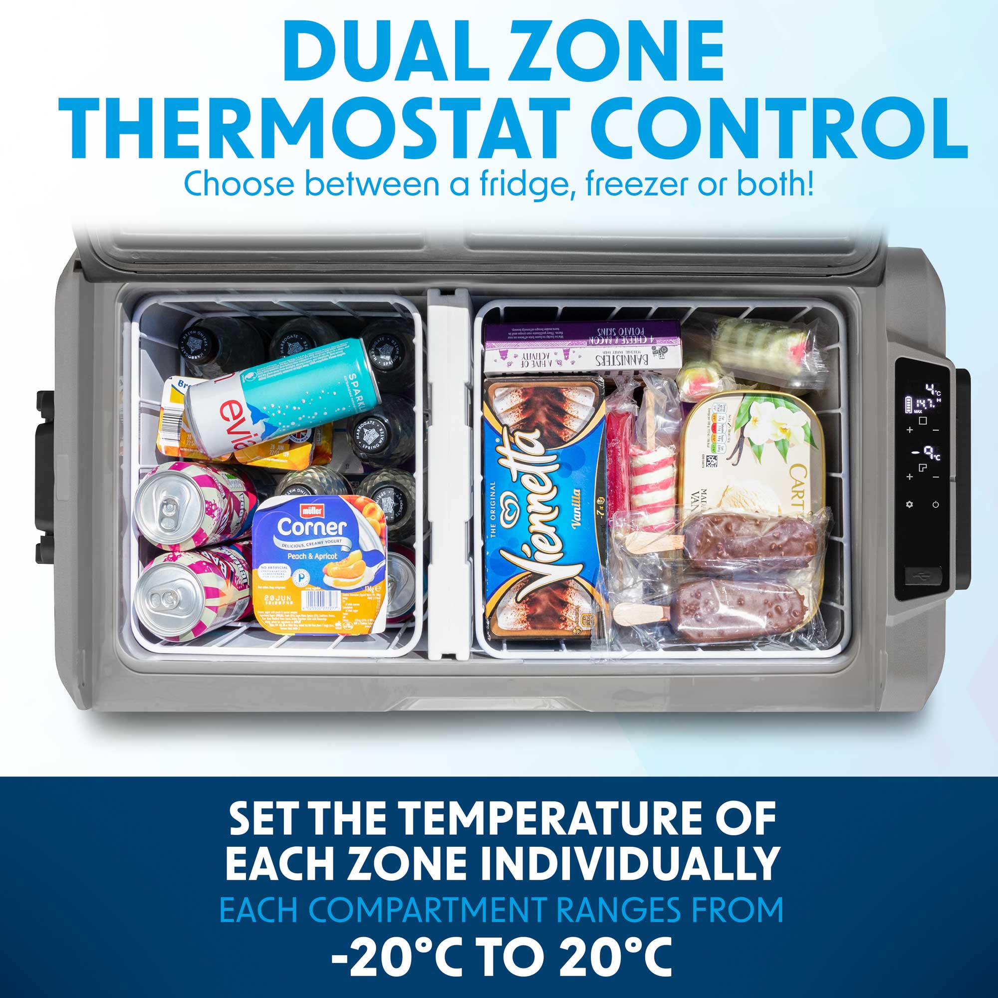 60L Portable Car Fridge Freezer - 12V/24V/230V Dual Zone Compressor Cooler for Road Trips, Camping & Outdoor Adventures - DL133 Model