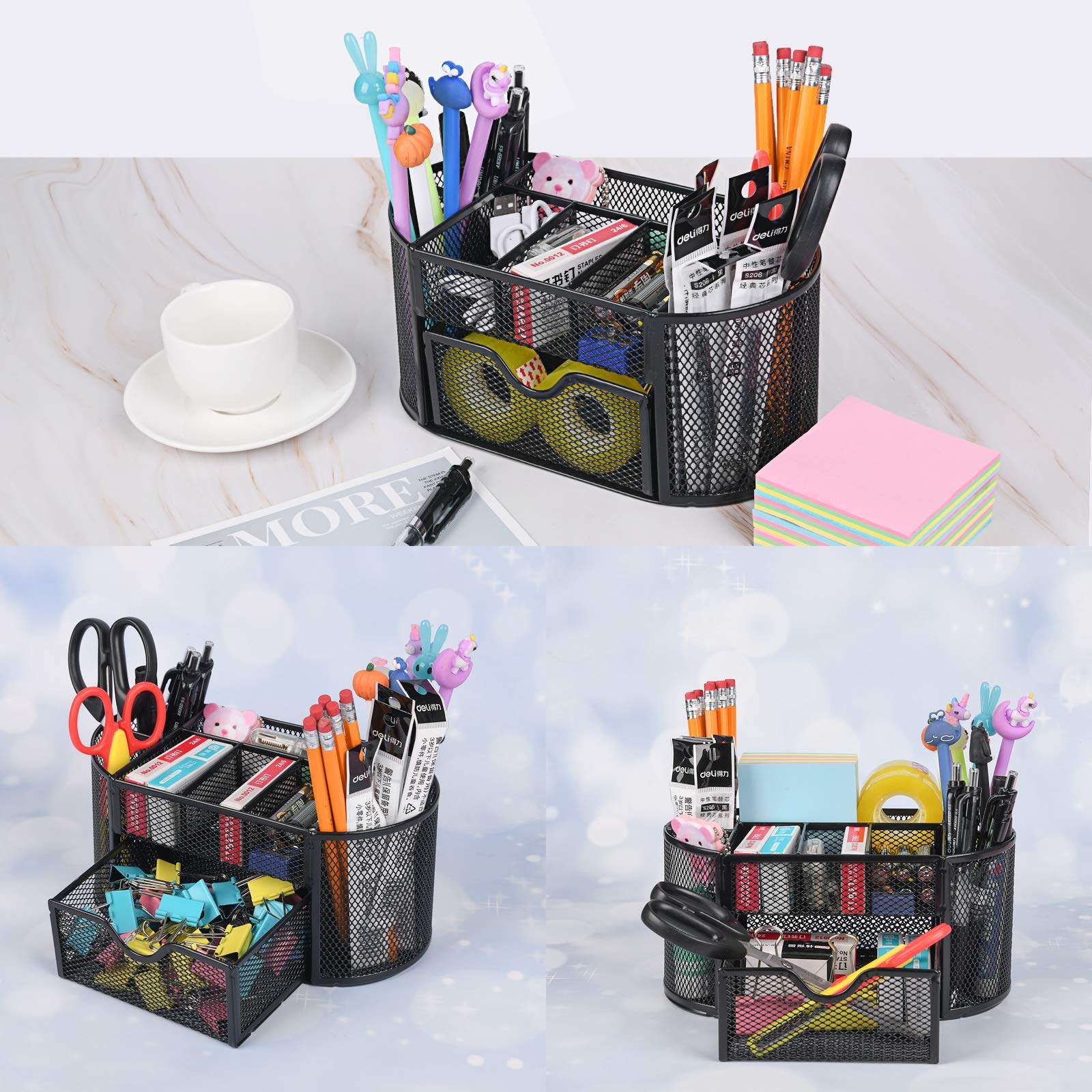 9 Compartment Mesh Desk Organizer - Metal Office Desk Accessories for Scissors, Pens, Post-it Notes & Sticky Notes | Perfect for Home Office, School & Workspace Organization