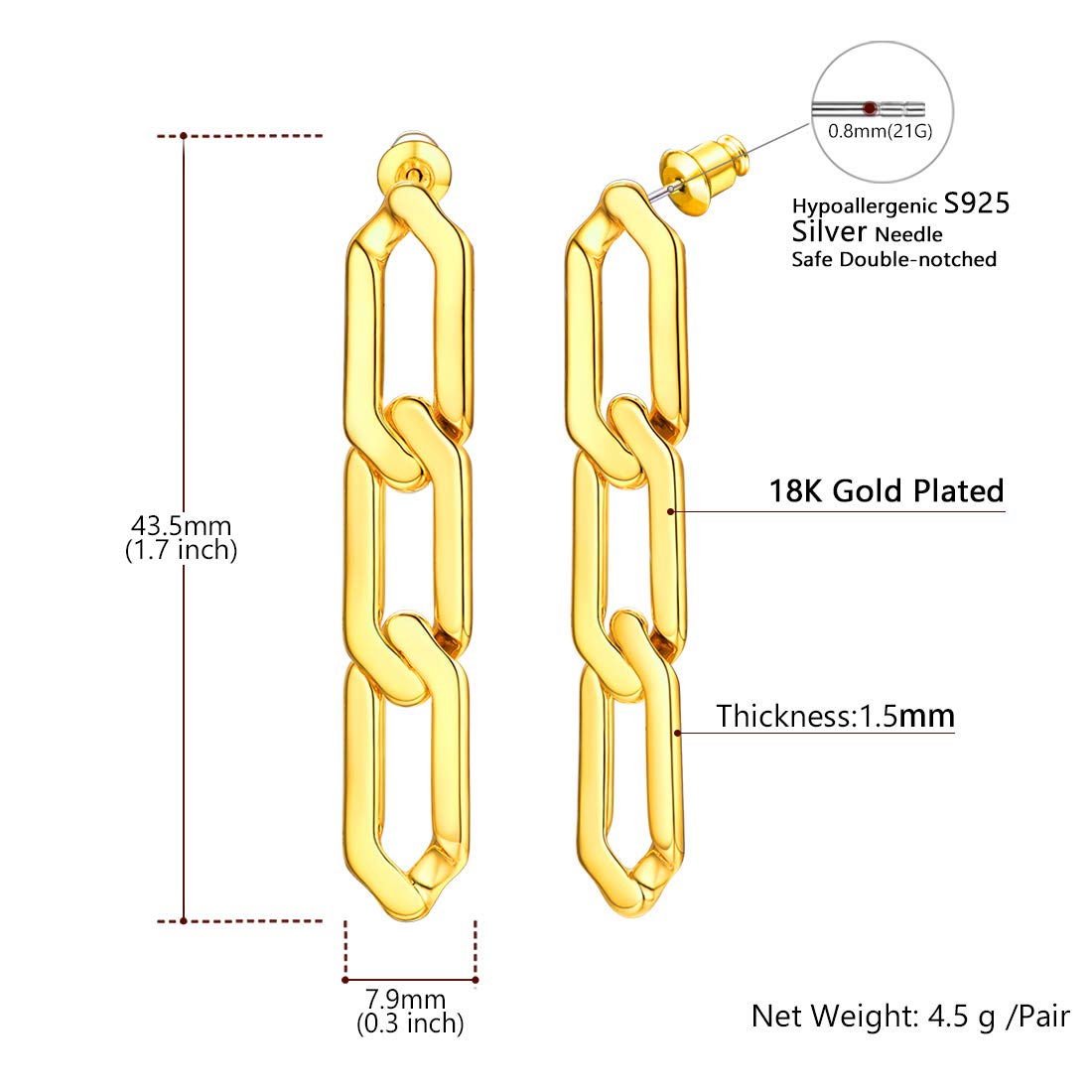 Trendy Gold Plated Chain Hoop Earrings for Women - Surgical Steel Post, European Style Dangle & Cuff Earrings - Perfect for Parties, Weddings & Everyday Wear
