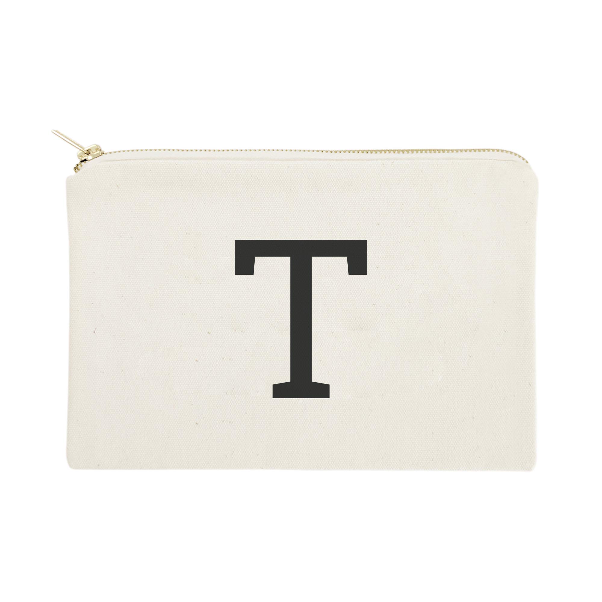 Personalized Monogram Initial T Cosmetic Bag - Cotton & Canvas Travel Makeup Pouch for Women | Perfect for Travel, Gym & Daily Essentials Organization