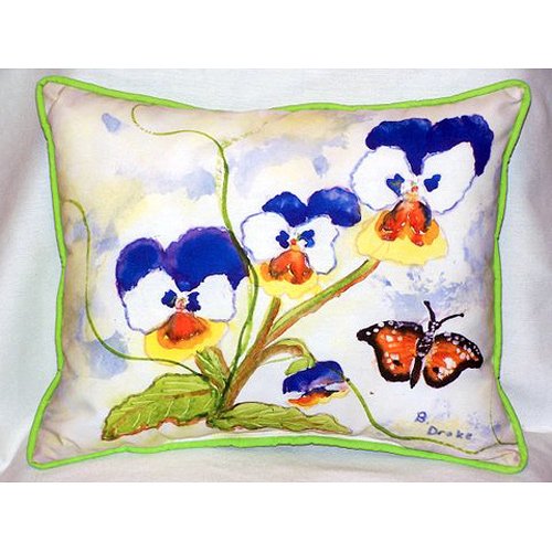 Betsy Drake HJ209 Pansies Large Decorative Throw Pillow 16x20 Inches - Indoor Outdoor Cushion for Sofa, Bed, Patio & Garden Decor