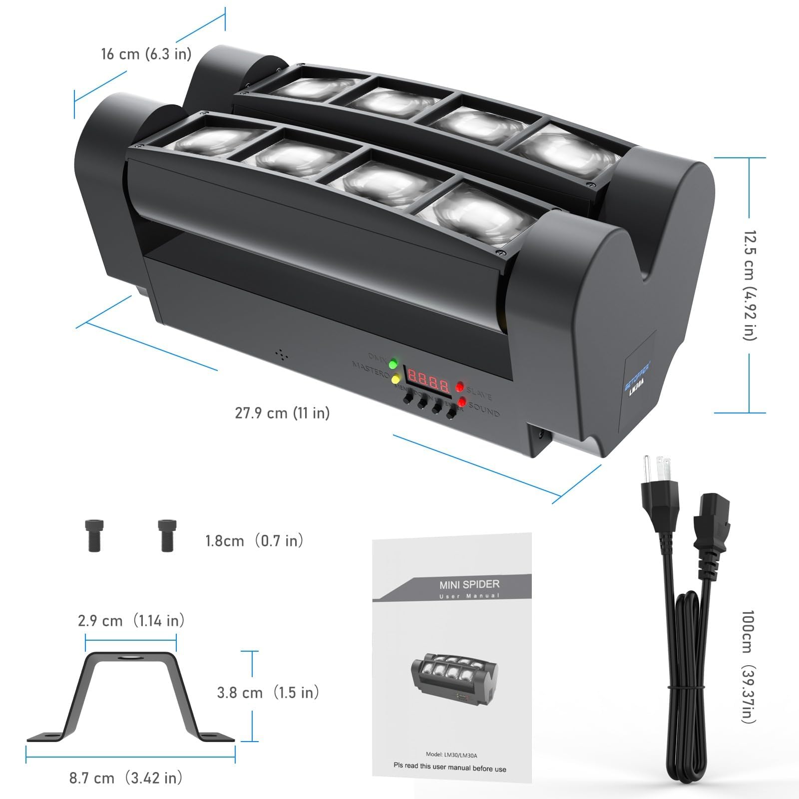 BETOPPER 8x3W RGBW LED Moving Head DJ Lights - Sound Activated & DMX-512 Control for Stage Lighting (2 Pack) | Perfect for Parties, Weddings, Clubs, Carnivals, Pubs and Disco Events