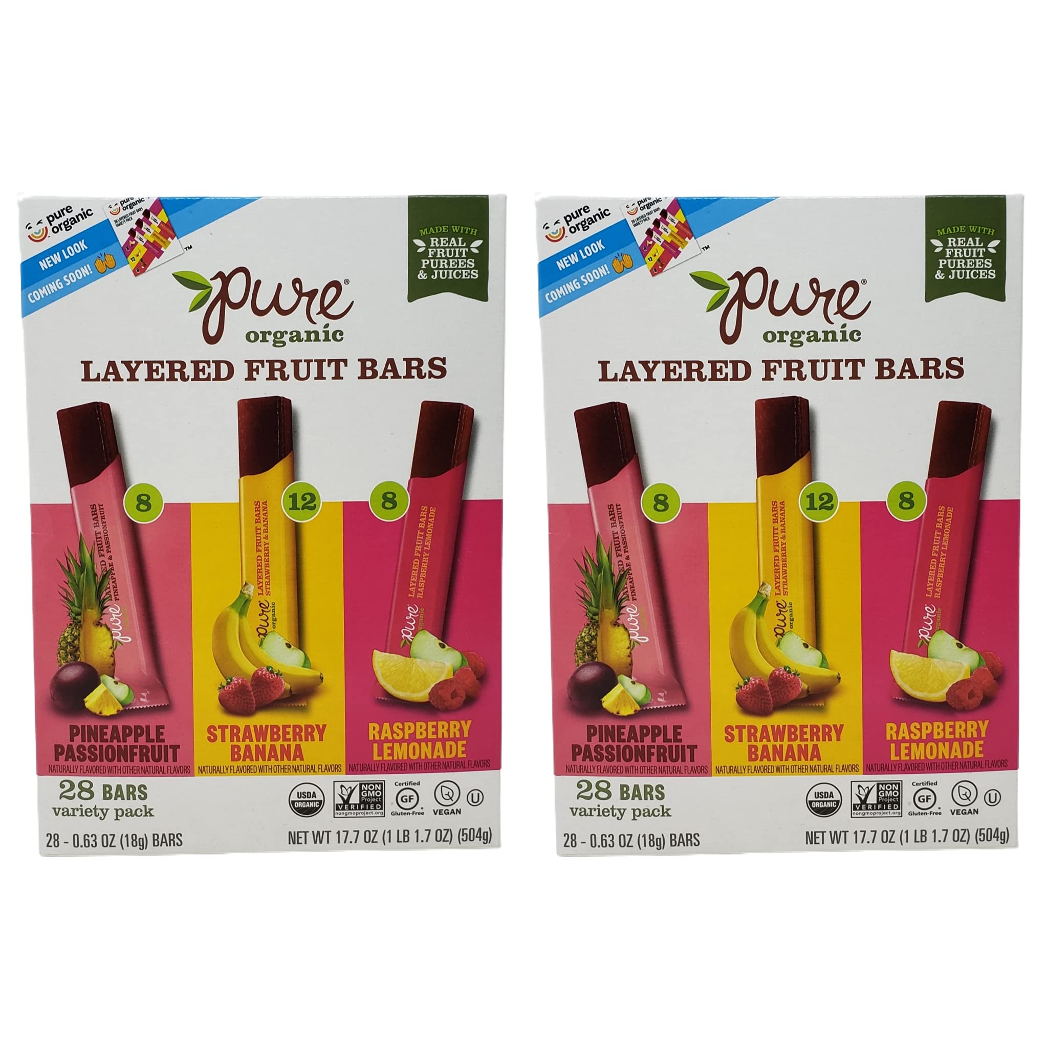CC Goods Pure Organic Layered Fruit Bars - Pineapple Passion Fruit, Strawberry Banana & Raspberry Lemonade Flavors - 28/56/84 Count Pack | Healthy Snacks for Kids, Lunch Box Treats & On-the-Go Energy | Non-GMO, Vegan & Gluten-Free