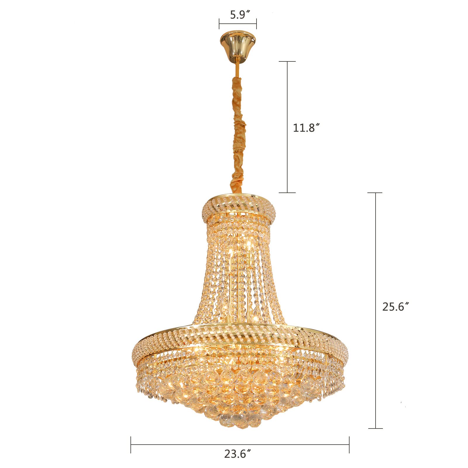 Modern K9 Crystal Chandelier - 14-Light E12 Base Golden Finish Empire Style Ceiling Light Fixture - 23.6
