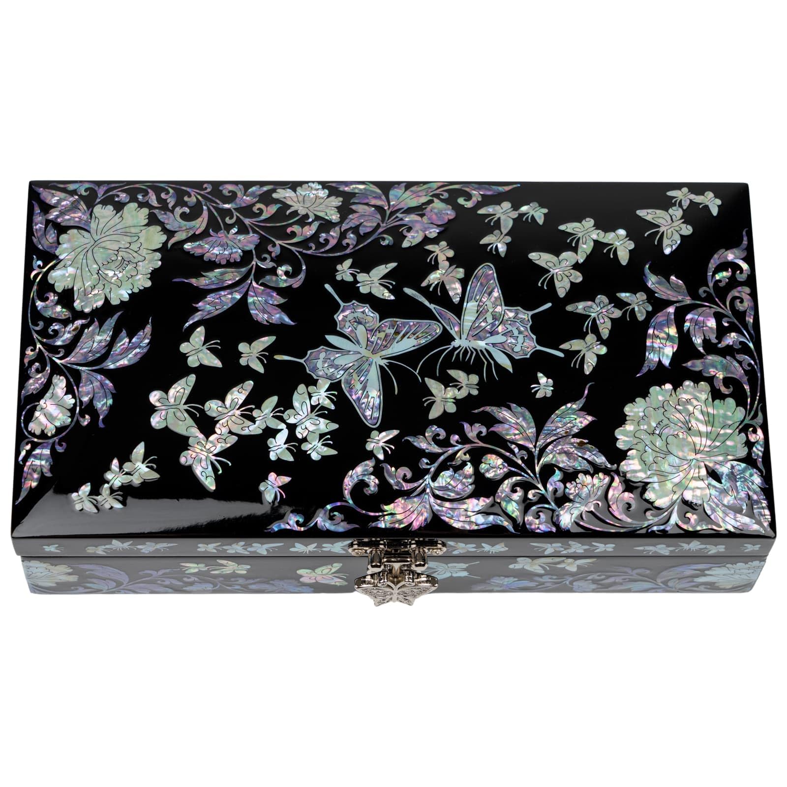 February Mountain Butterfly Pearl Jewelry Box with Removable Ring Tray - Elegant Gift for Women, Birthday, Anniversary & Valentine's Day | Perfect for Jewelry Storage & Display on Dresser or Vanity