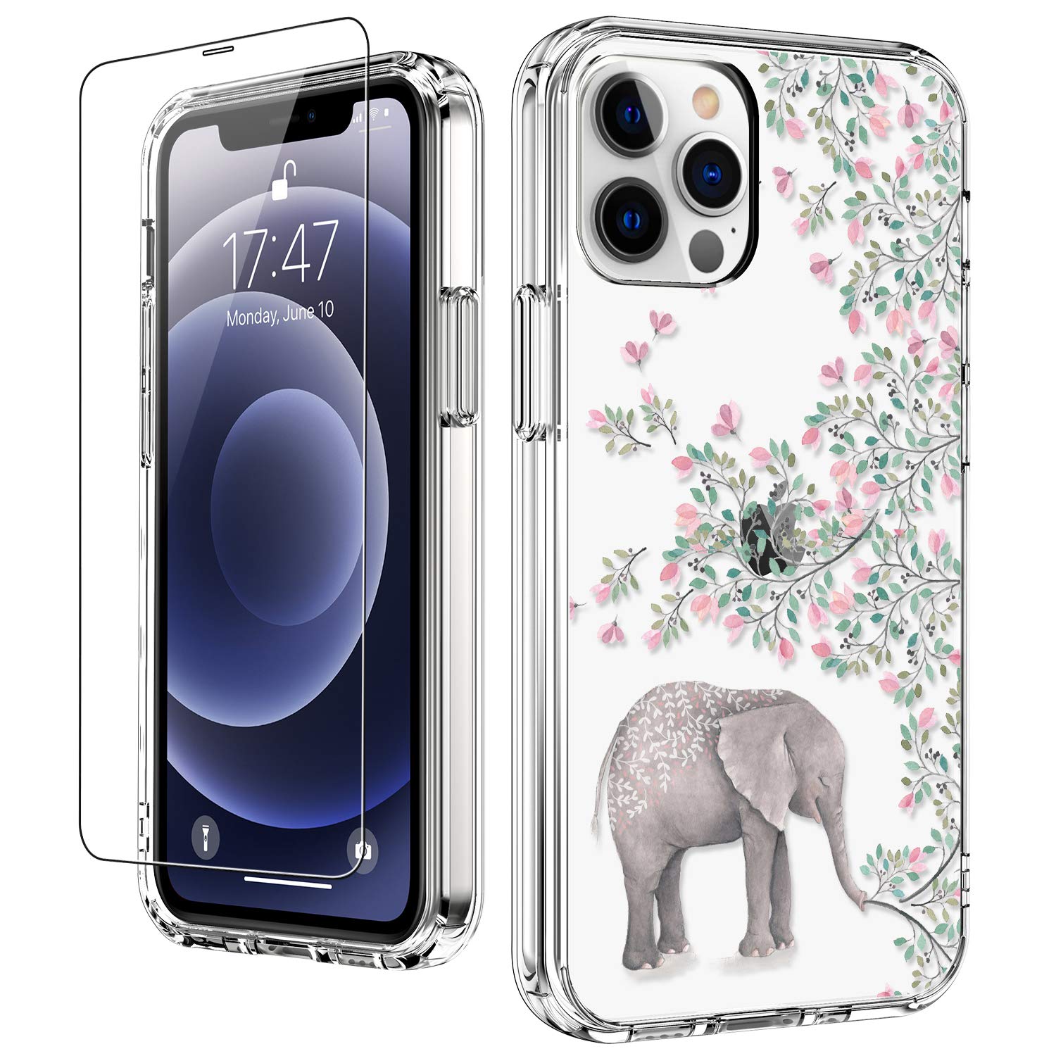 LUHOURI iPhone 12 Pro Max Case with Screen Protector - Clear Fashion Protective Cover for Women & Girls | Slim Durable Phone Case for iPhone 12 Pro Max 6.7