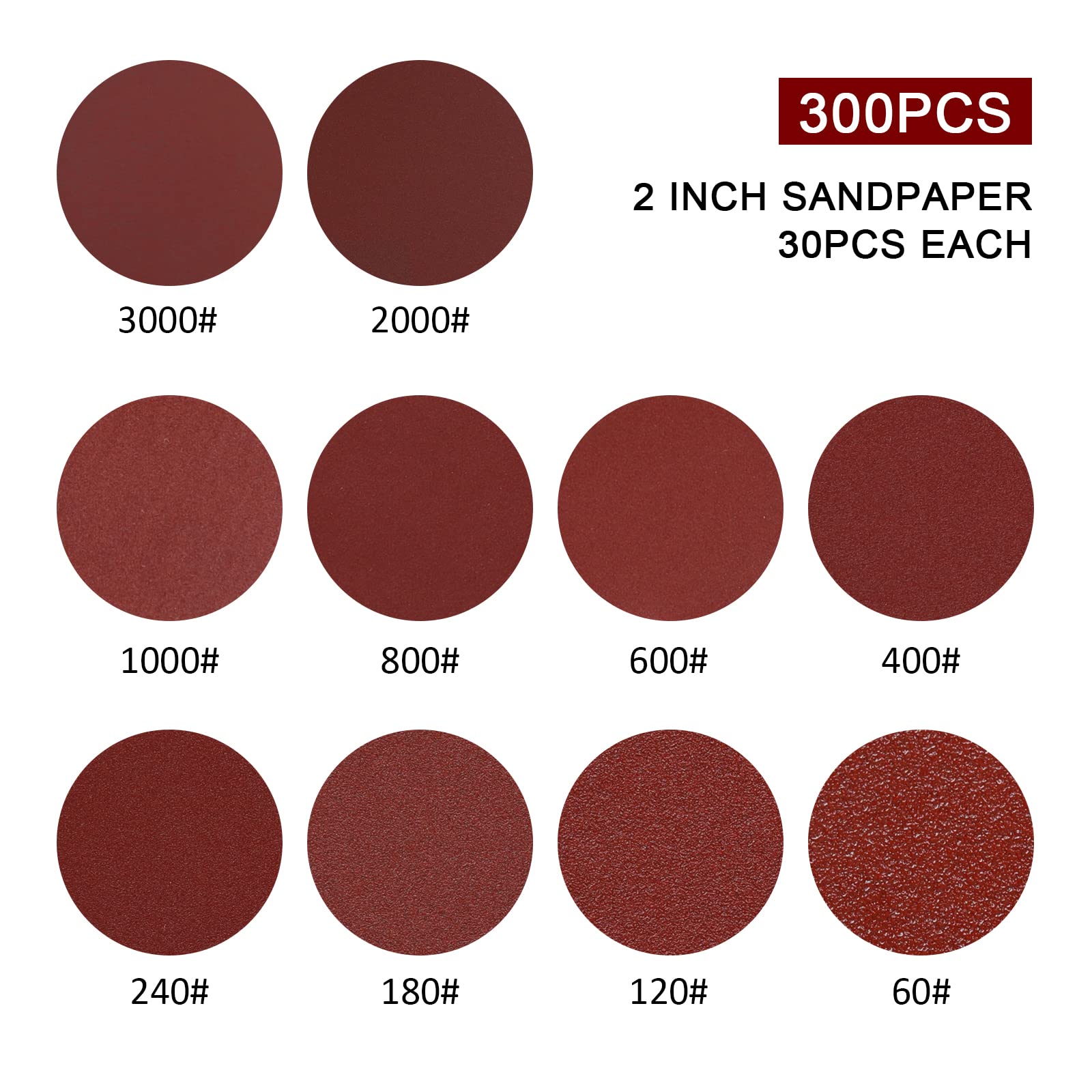 2 Inch 300PCS Sanding Discs Pad Kit - 60-3000 Grit Sand Paper Set for Drill, Sanding Grinder & Rotary Tools with Backer Plate Shank - Perfect for Woodworking, Metal Polishing & DIY Projects