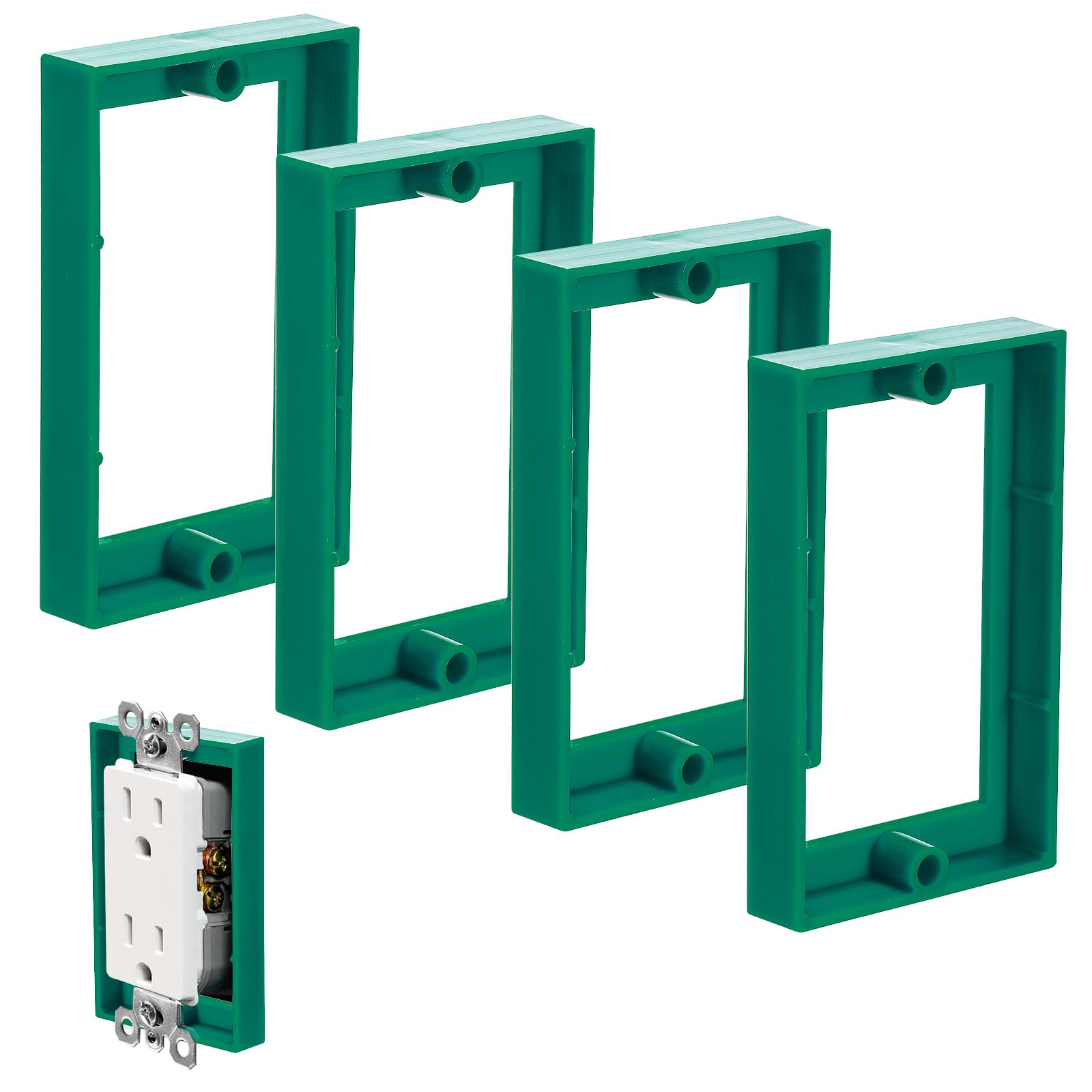4PCS Single Gang Outlet Box Extender - 1/2 Inch Electrical Outlet Extender for Wall Socket & Switch Boxes | Durable Green Receptacle Extender | Perfect for Home Renovation & Electrical Wiring Projects