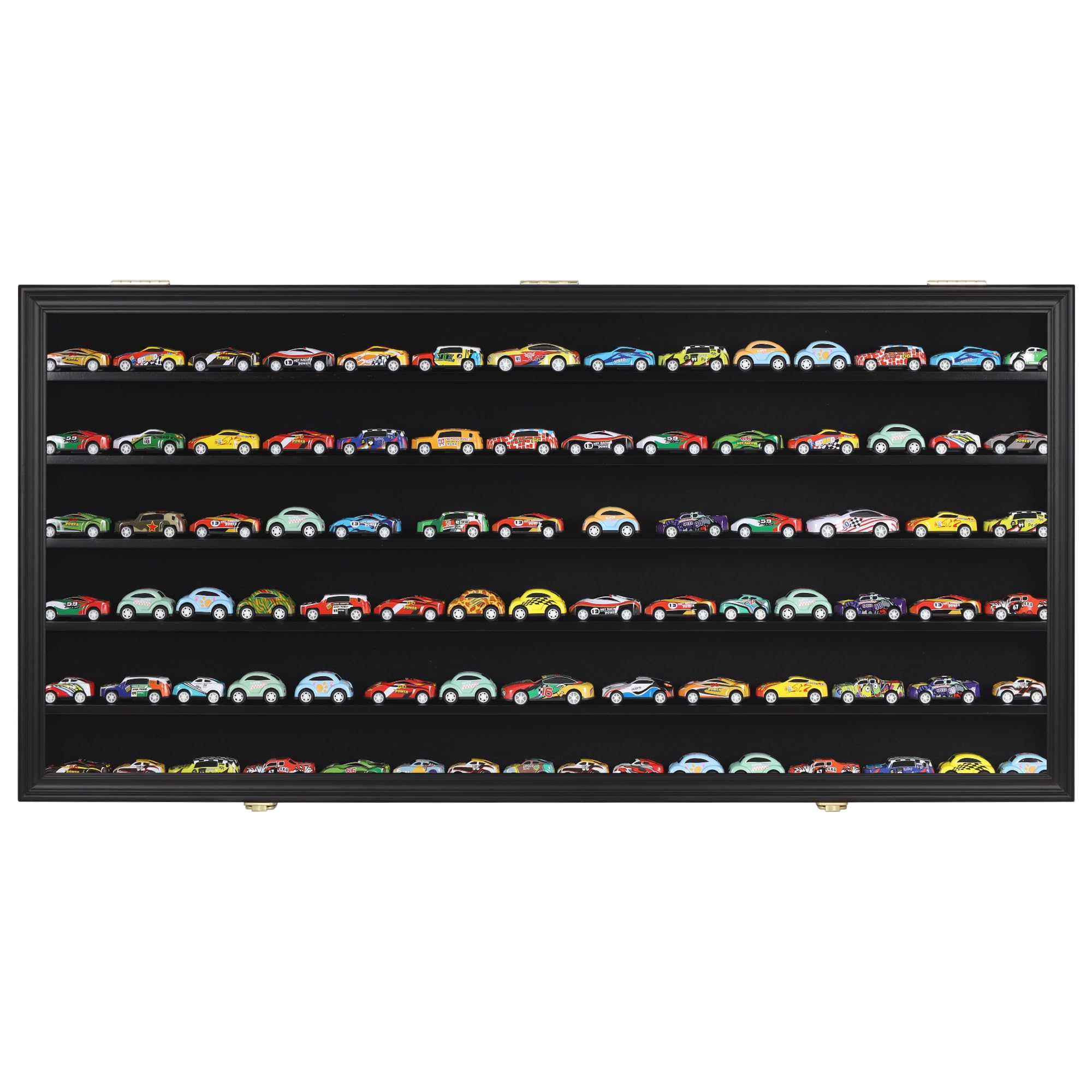 HO Scale Train Display Case with UV Protection - 1/64 to 1/43 Diecast Model Car Showcase Cabinet with Lockable Doors - Black Finish for Collectors & Home Decor