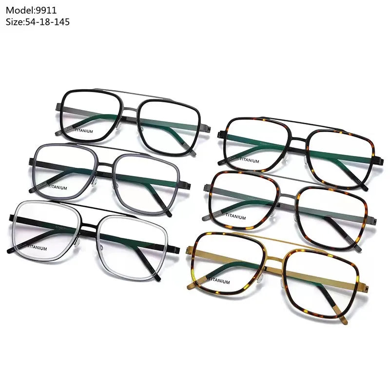Stylish Unisex Square Full Rim Double Bridge Titanium Acetate Eyeglasses Frame 9911 - Perfect for Work, Reading & Fashion Accessories