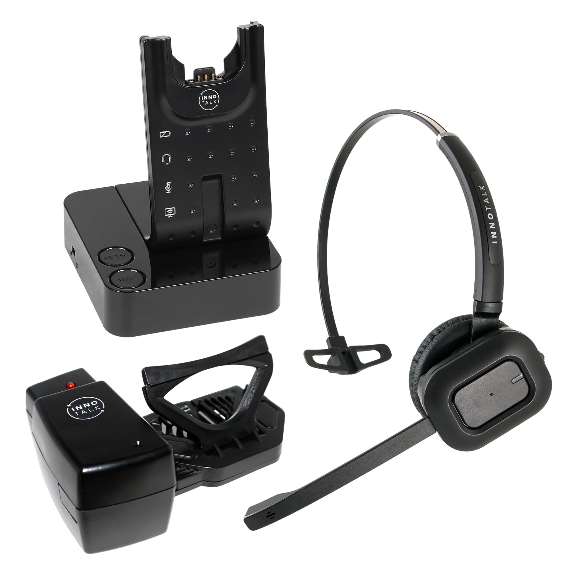 INNOTALK Wireless Headset for Office Phones - Remote Hook On/Off Handset Lifter, 300ft Range Headset for Landline & Corded Phones | Perfect for Call Centers, Reception Desks & Long Business Calls