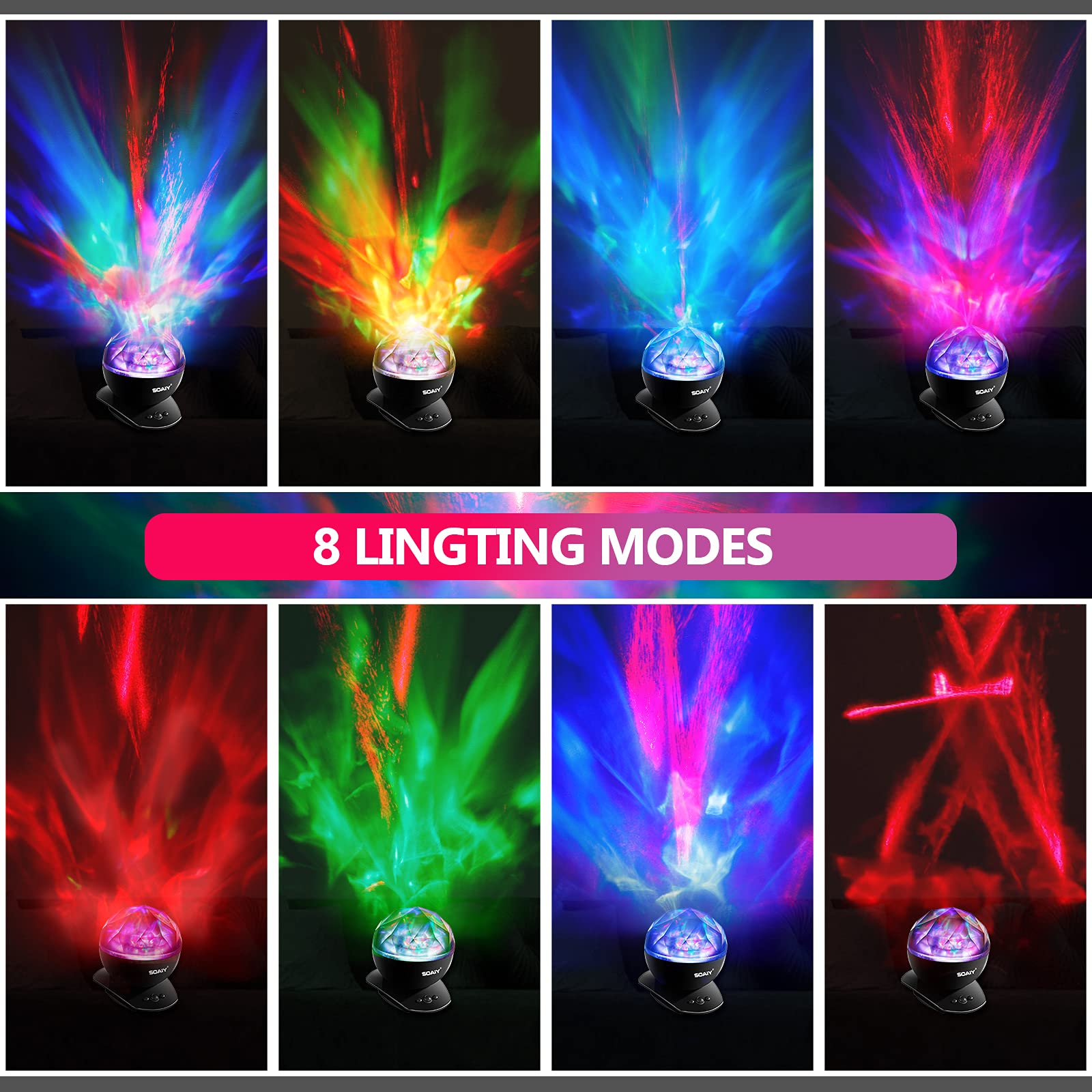 SOAIY Aurora Borealis Light Projector with Remote - 8 Lighting Modes, Built-in Speaker & Timer - LED Northern Lights Projector for Bedroom, Kids Room, Meditation & Relaxation - Perfect for Adults, Teens & Children