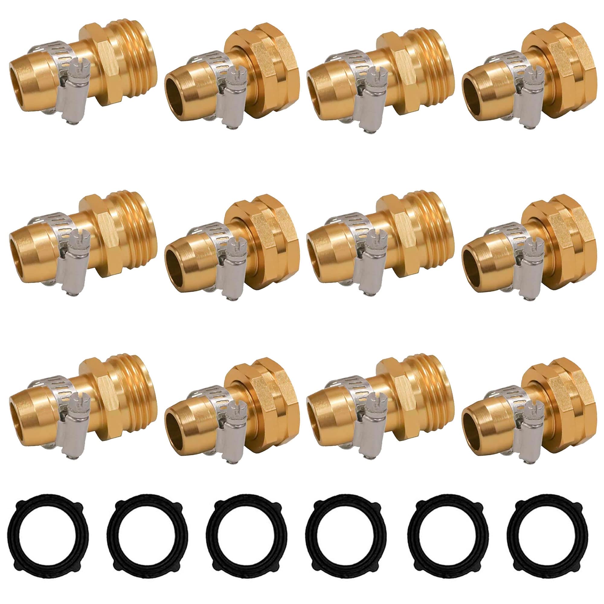 Hourleey 6-Pack Garden Hose Repair Connector with Clamps - Universal Fit for 3/4