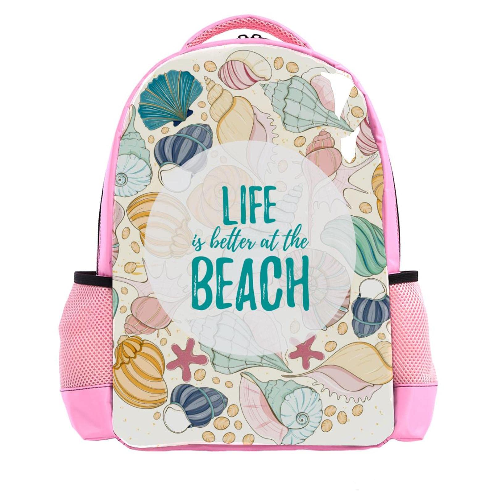 **Pink Backpack for Women & Girls - Stylish College Bookbag, Travel Rucksack, Beach Bag with Conch Shell Design - Perfect for School, Travel & Outdoor Adventures**